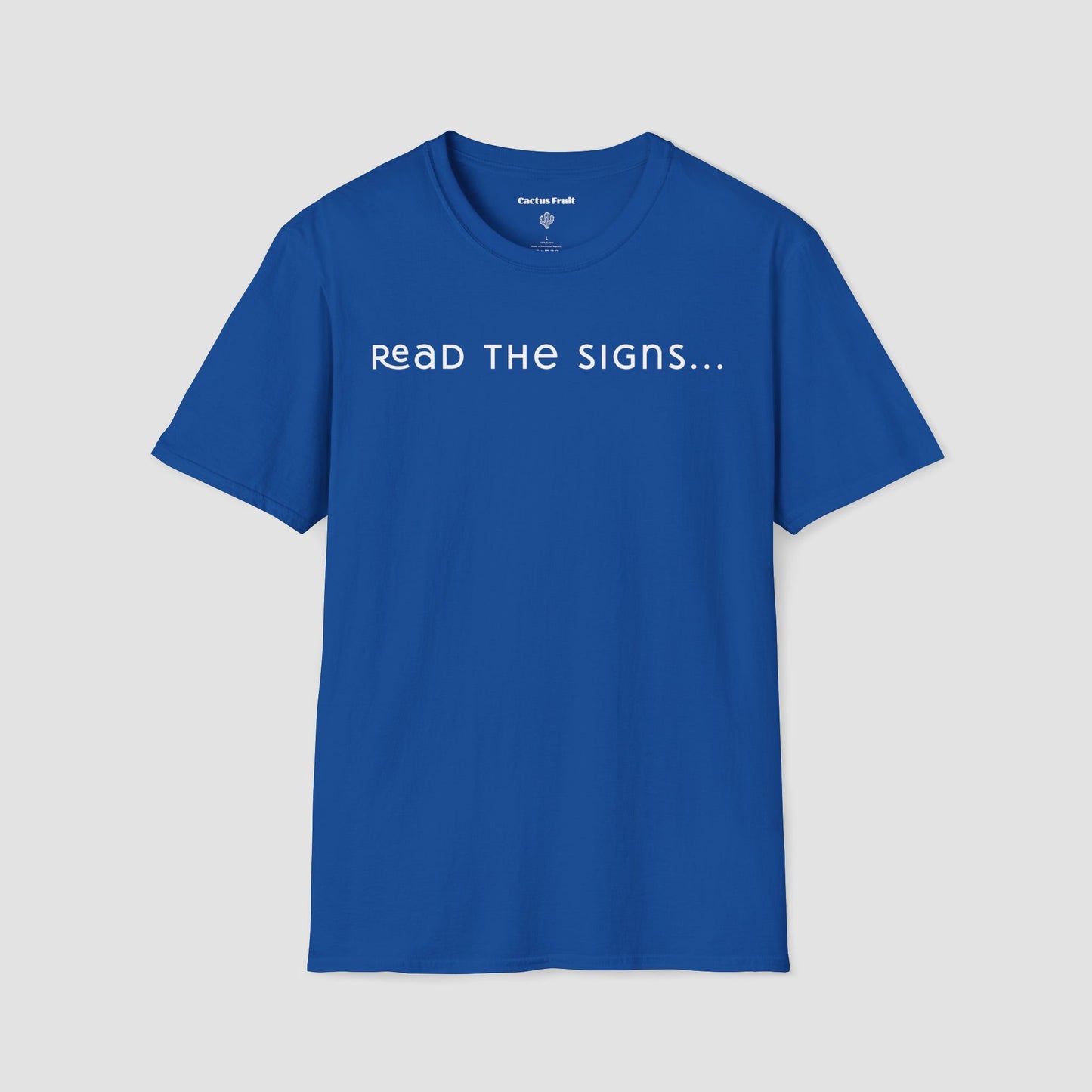 Royal Blue Angel Number Tee with "Read the Signs" written across the chest.