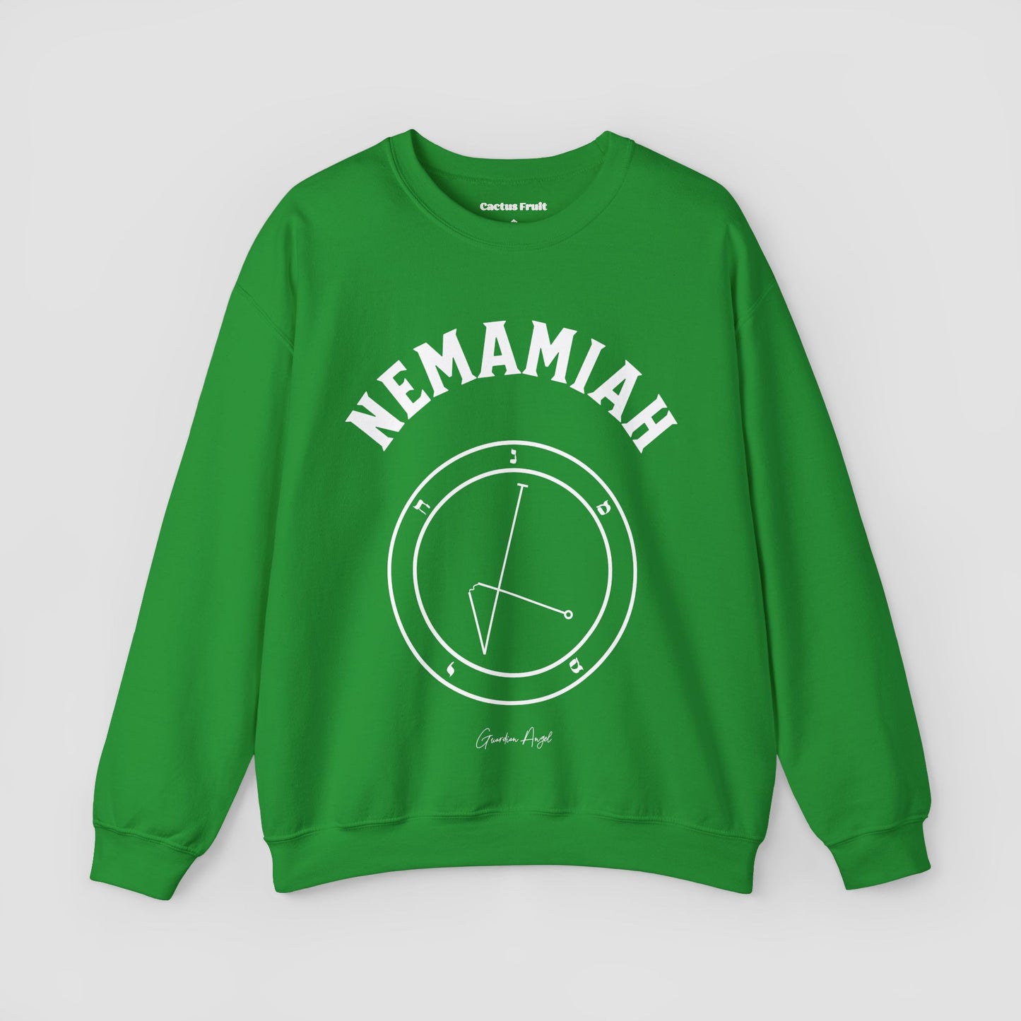 No.57 Shemhamphorasch Guardian Angel "Nemamiah" Sweatshirt in Irish Green. With the seal of Nemamiah in white print on the front.