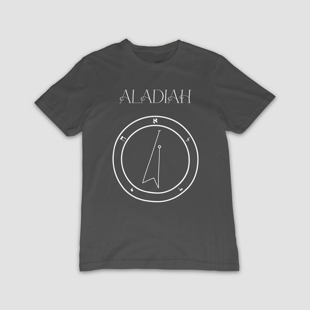 No.10 Aladiah Shem Hamephorash Guardian Angel T-Shirt in charcoal with symbol of Vehuiah on front.