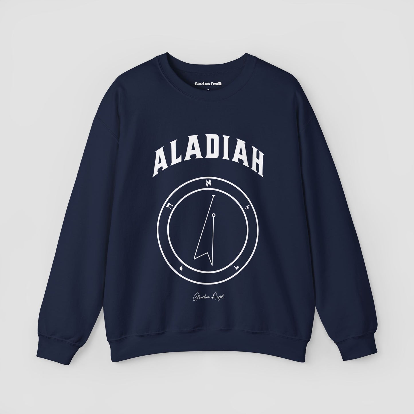No.10 Shemhamphorasch Guardian Angel "Aladiah" Sweatshirt in Navy Blue. With the seal of Aladiah in white print on the front.