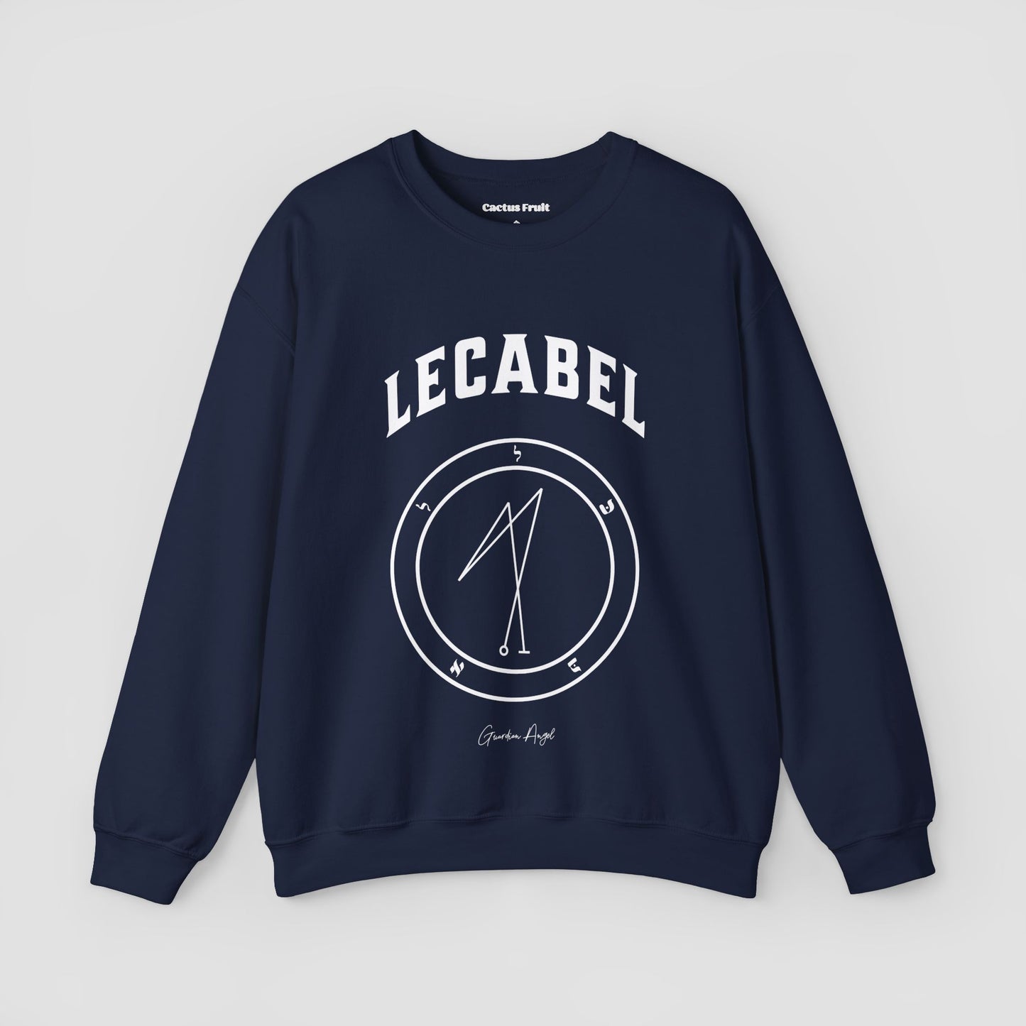 No.31 Shemhamphorasch Guardian Angel "Lecabel" Sweatshirt in Navy Blue. With the seal of Lecabel in white print on the front.