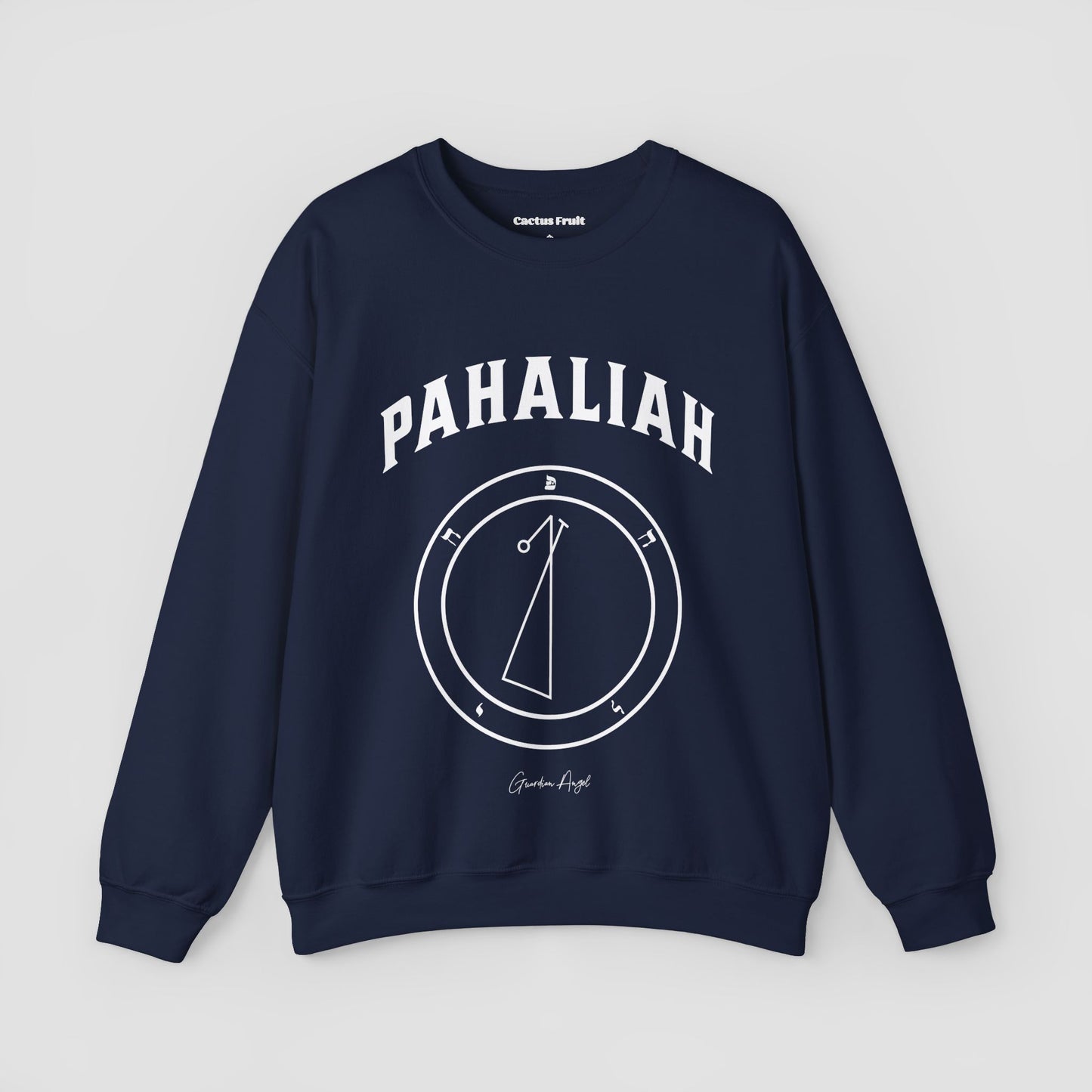 No.20 Shemhamphorasch Guardian Angel "Pahaliah" Sweatshirt in Navy Blue. With the seal of Pahaliah in white print on the front.