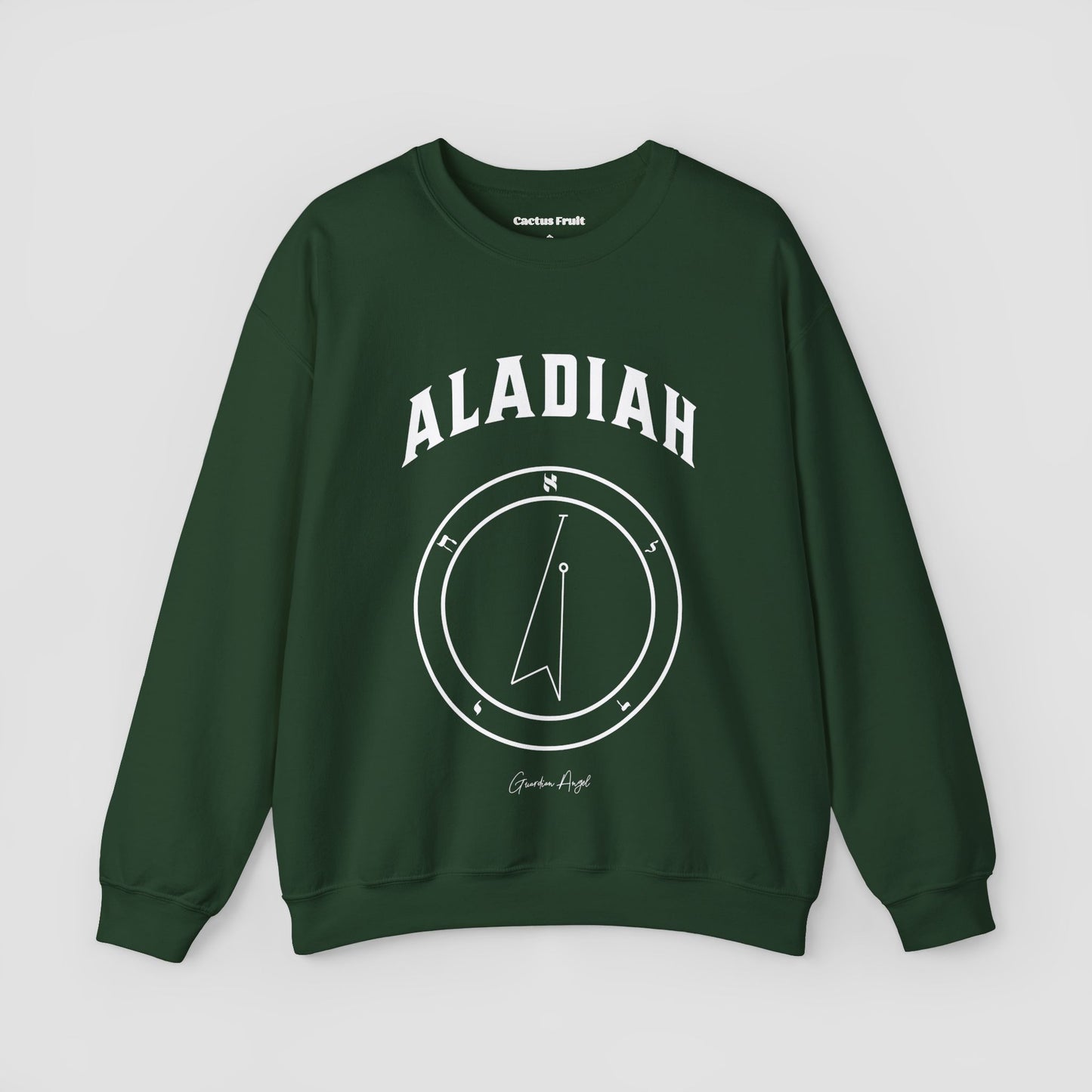 No.10 Shemhamphorasch Guardian Angel "Aladiah" Sweatshirt in Forrest Green. With the seal of Aladiah in white print on the front.