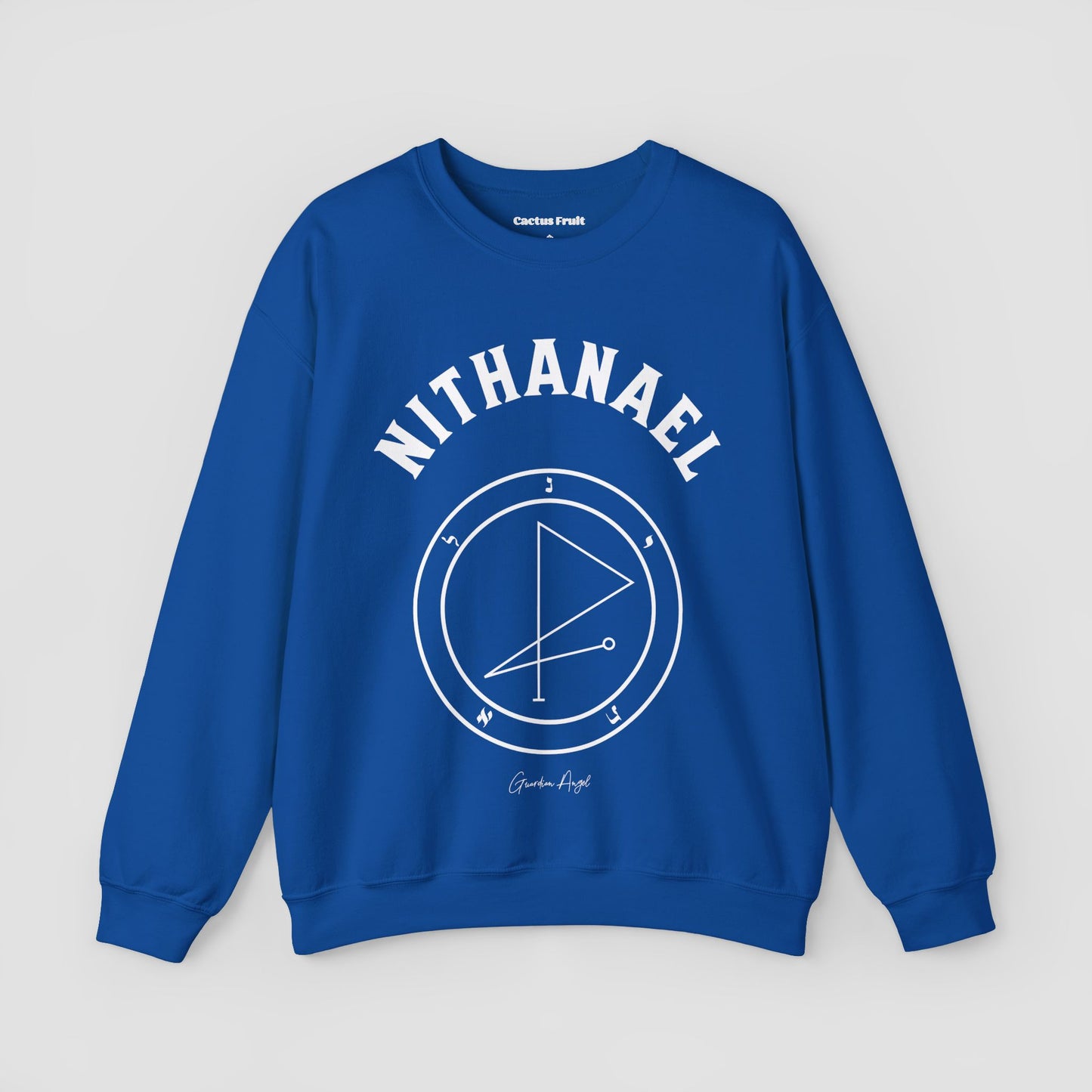 No.54 Shemhamphorasch Guardian Angel "Nithanael" Sweatshirt in Royal Blue. With the seal of Nithanael in white print on the front.
