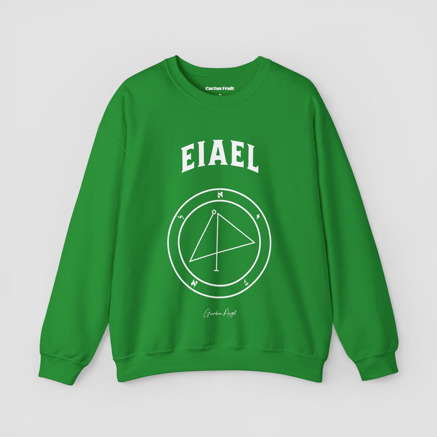 No.67 Shemhamphorasch Guardian Angel "Eiael" Sweatshirt in Irish Green. With the seal of Eiael in white print on the front.