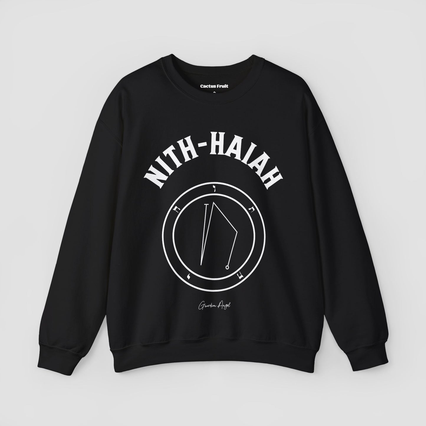 No.25 Shemhamphorasch Guardian Angel "Nith-Haiah" Sweatshirt in Black. With the seal of Nith-Haiah in white print on the front.
