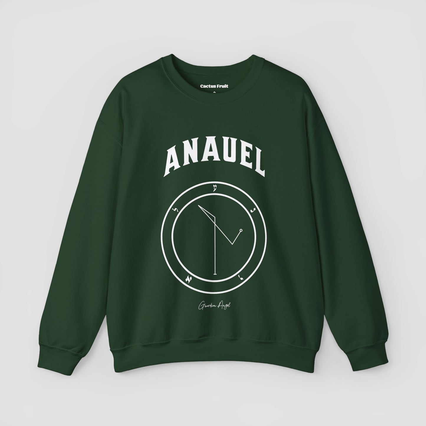 No.63 Shemhamphorasch Guardian Angel "Anauel" Sweatshirt in Forest Green. With the seal of Anauel in white print on the front.