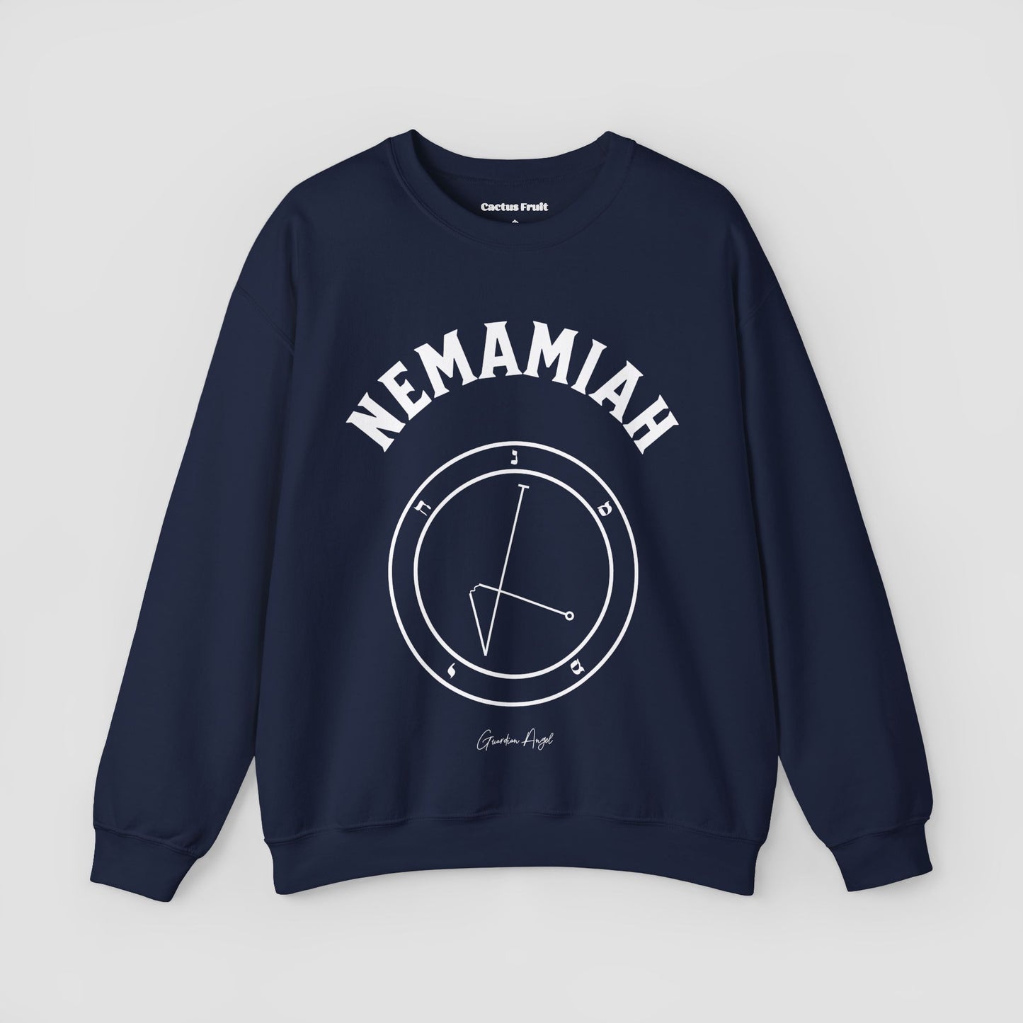 No.57 Shemhamphorasch Guardian Angel "Nemamiah" Sweatshirt in Navy Blue. With the seal of Nemamiah in white print on the front.