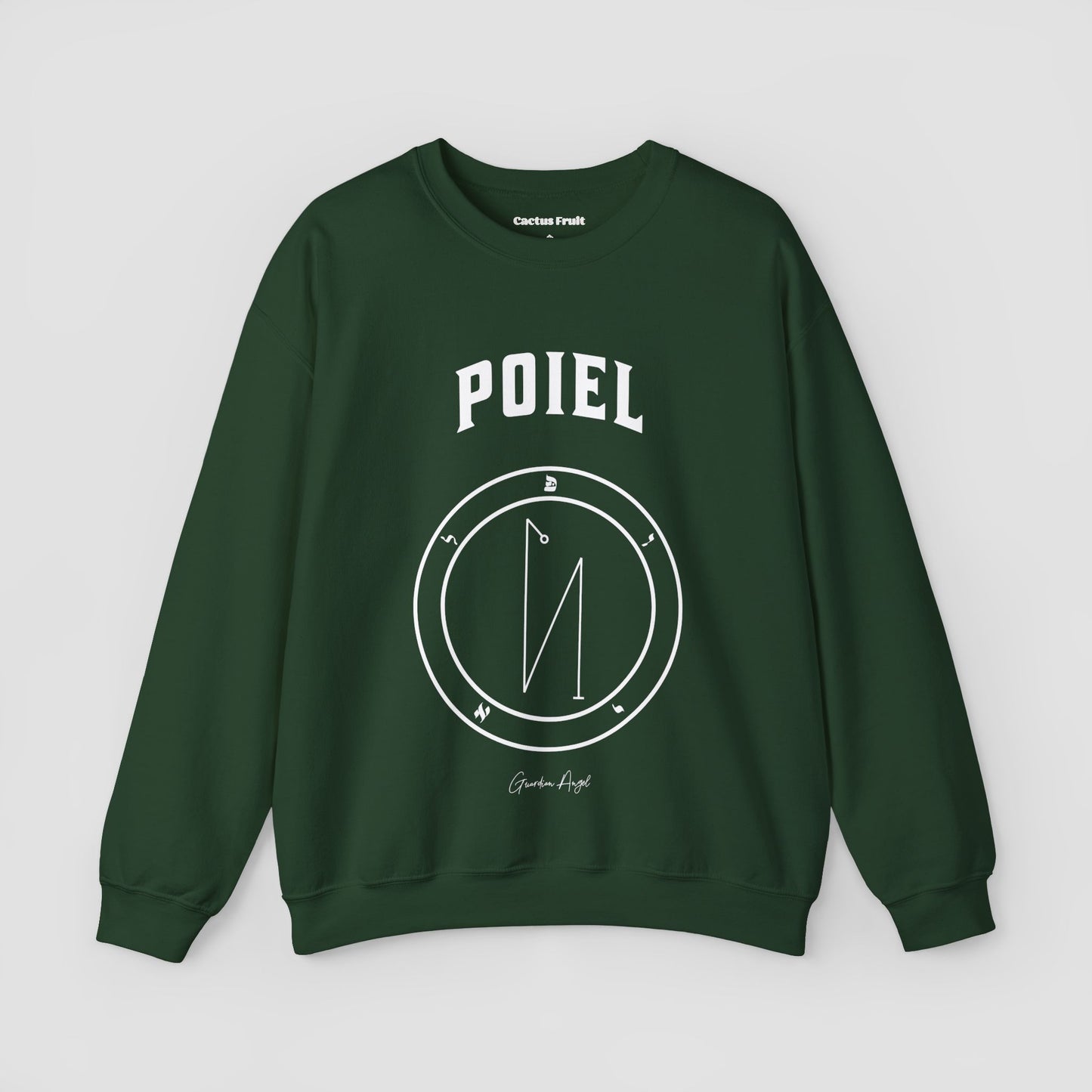 No.56 Shemhamphorasch Guardian Angel "Poiel" Sweatshirt in Forest Green. With the seal of Poiel in white print on the front.