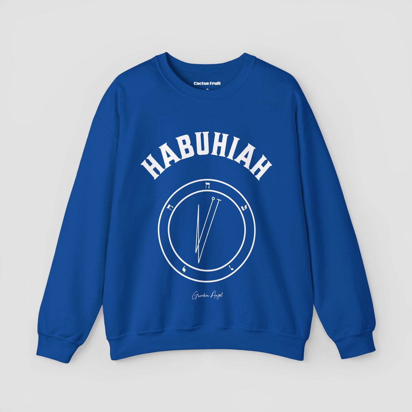 No.68 Shemhamphorasch Guardian Angel "Habuhiah" Sweatshirt in Royal Blue. With the seal of Habuhiah in white print on the front.