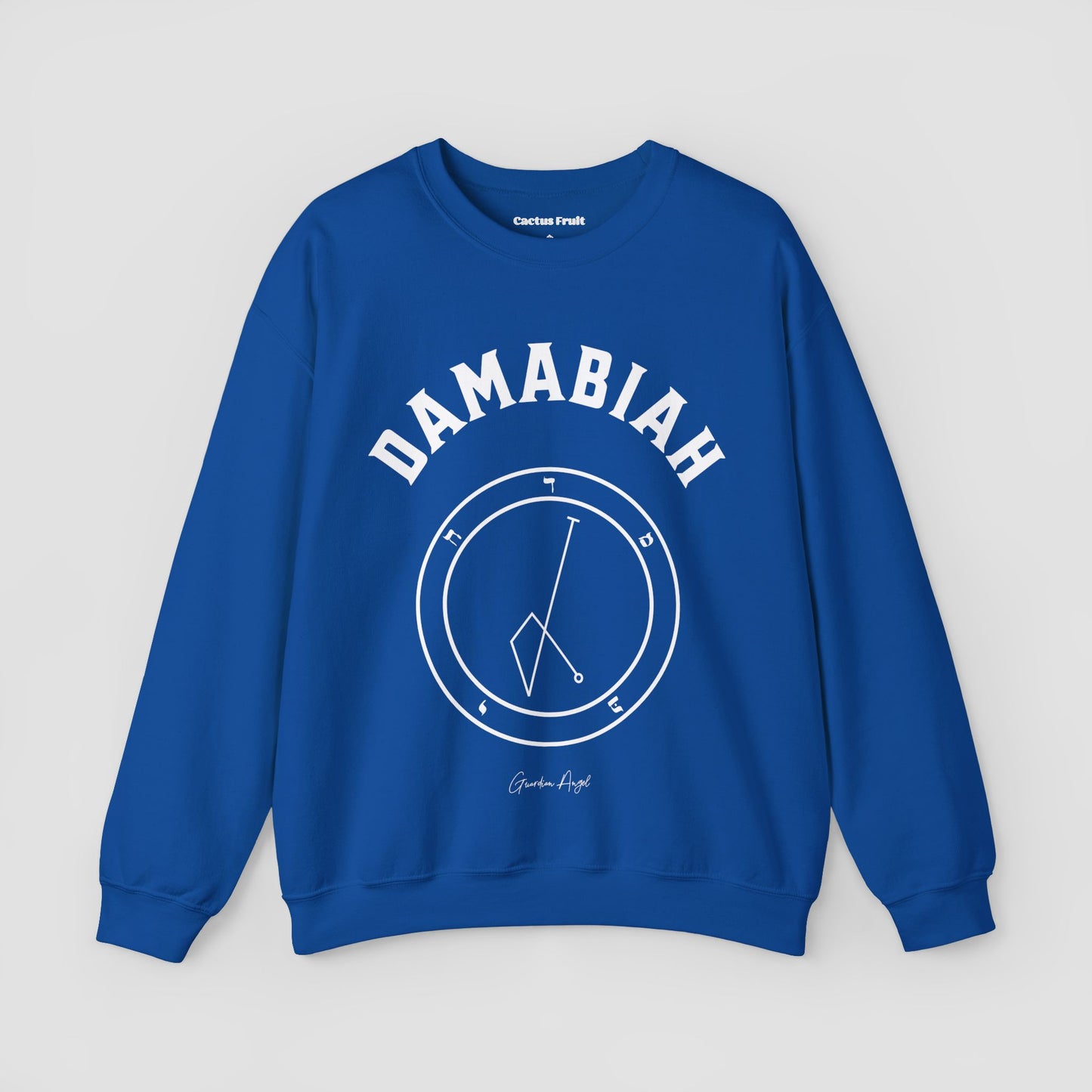 No.65 Shemhamphorasch Guardian Angel "Damabiah" Sweatshirt in Royal Blue. With the seal of Damabiah in white print on the front.