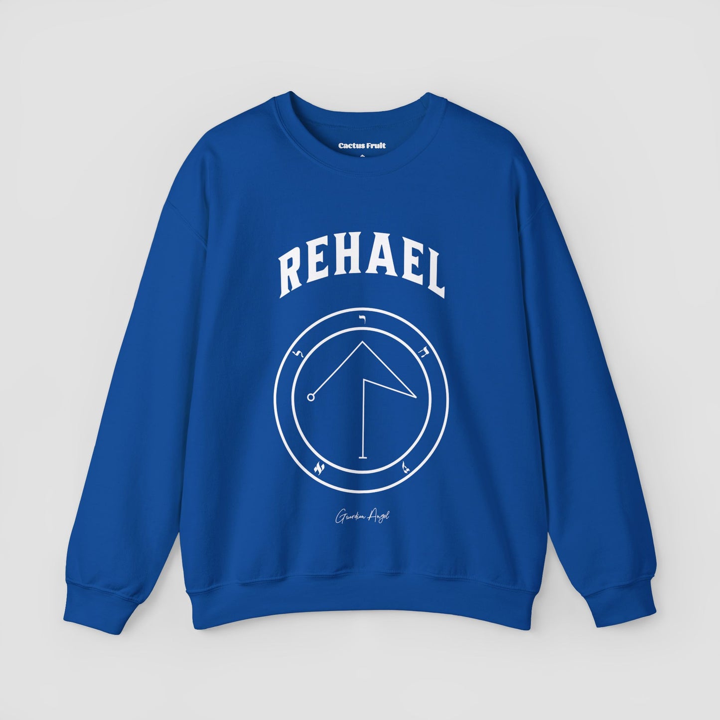 No.39 Shemhamphorasch Guardian Angel "Rehael" Sweatshirt in Royal Blue. With the seal of Rehael in white print on the front.