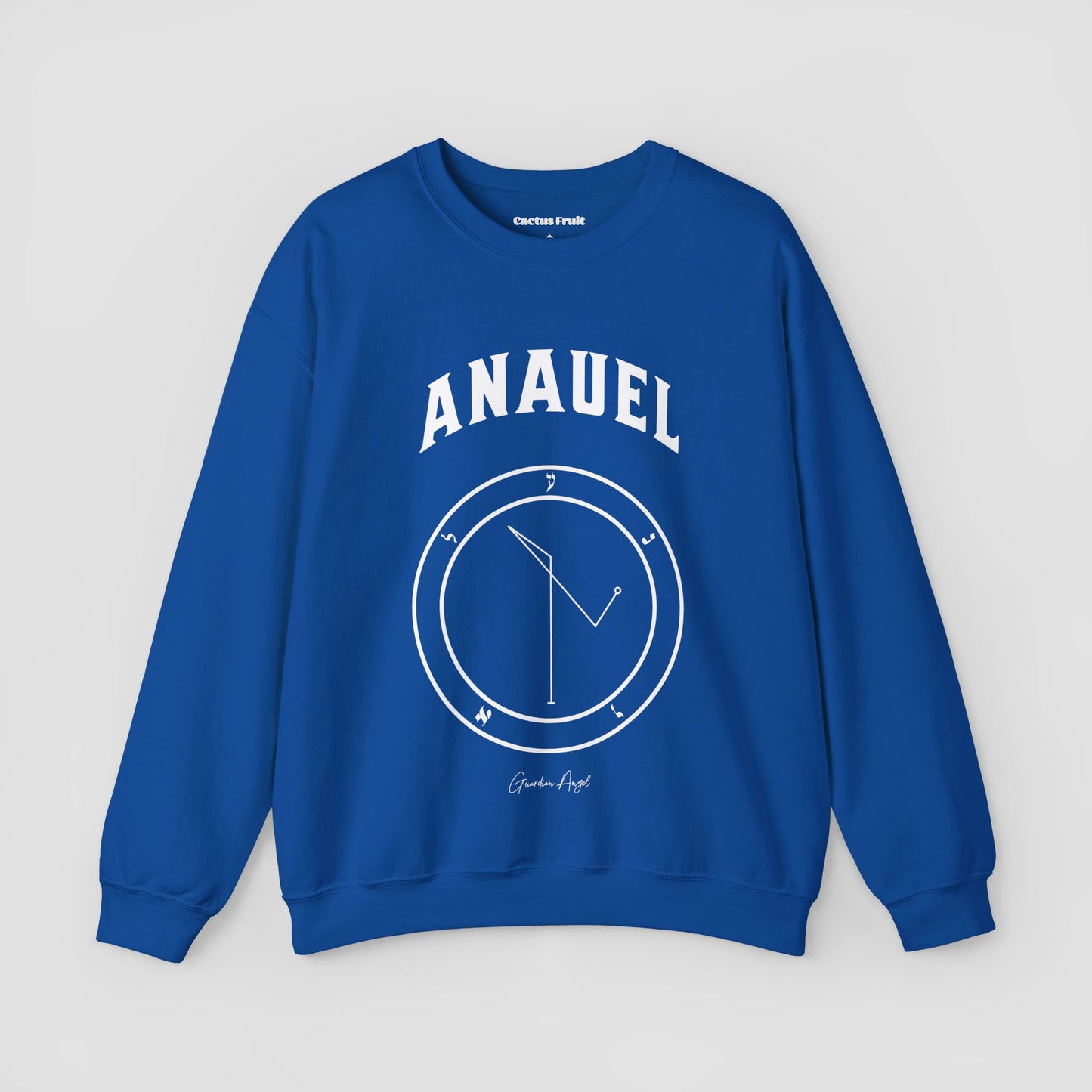 No.63 Shemhamphorasch Guardian Angel "Anauel" Sweatshirt in Royal Blue. With the seal of Anauel in white print on the front.