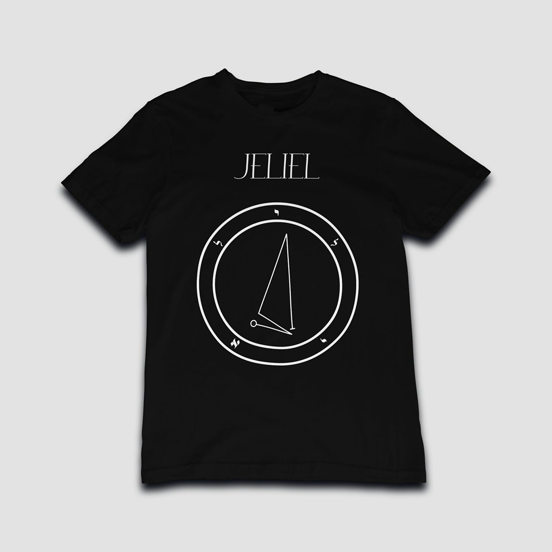 No.2._Jeliel Shem Hamephorash Guardian Angel T-Shirt in black with symbol of Jeliel on front.
