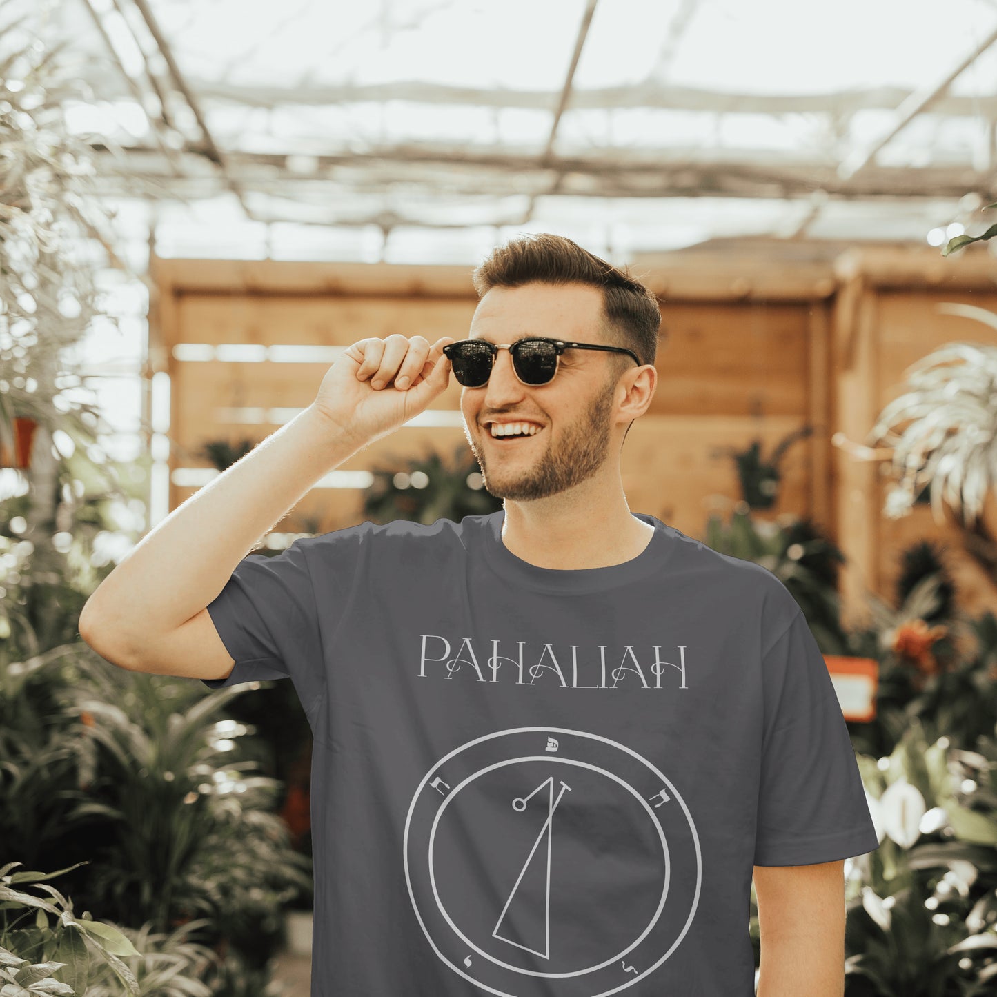 No.20 PAHALIAH Shem Hamephorash Guardian Angel T-Shirt in charcoal with symbol of PAHALIAH on front.