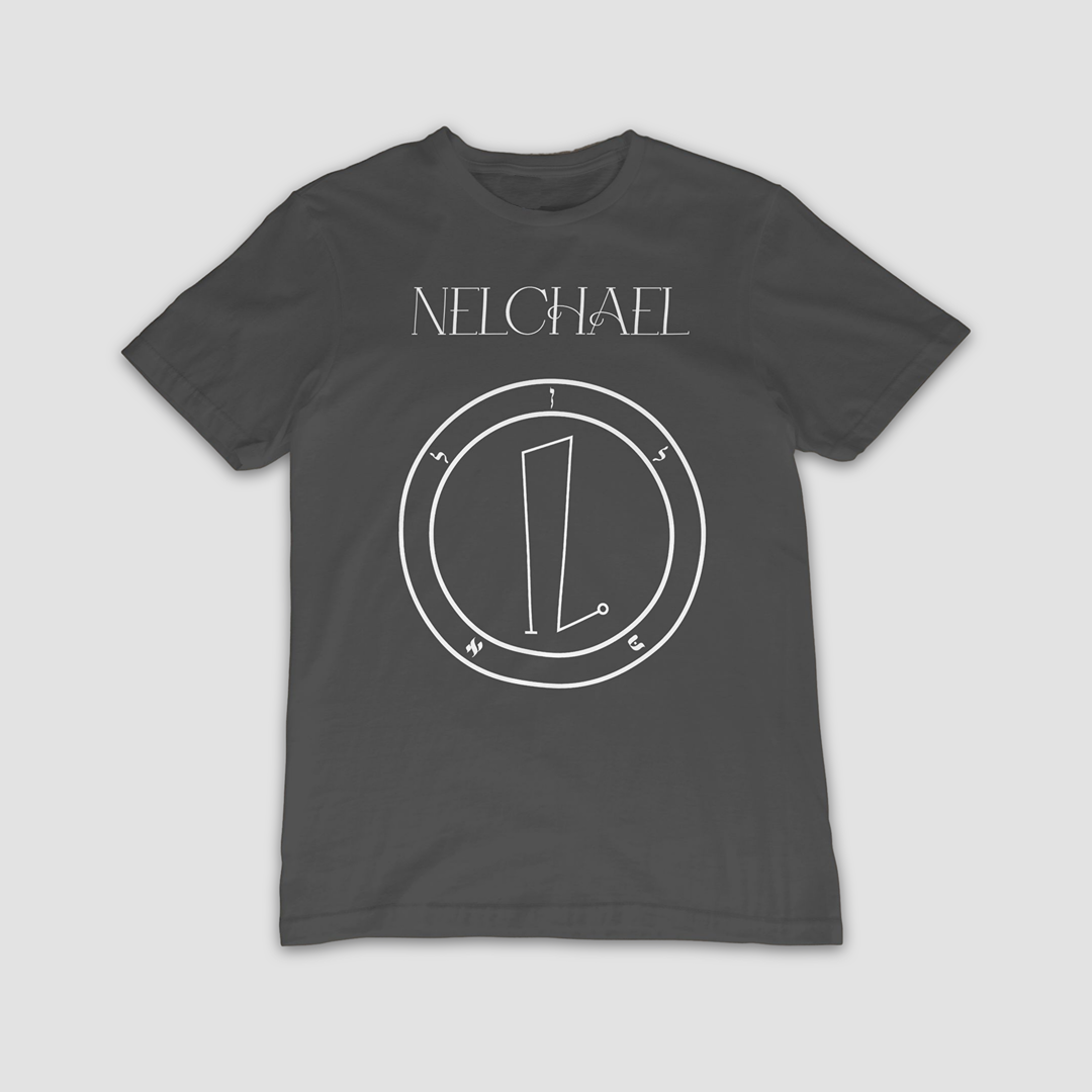 No.21 NELCHAHEL Shem Hamephorash Guardian Angel T-Shirt in charcoal with symbol of NELCHAHEL on front.