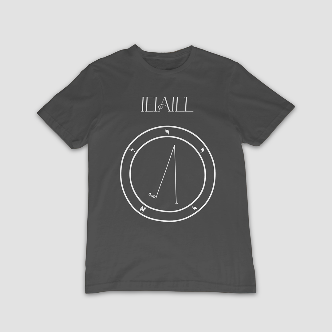 No.22 IEIAIEL Shem Hamephorash Guardian Angel T-Shirt in charcoal with symbol of IEIAIEL on front.