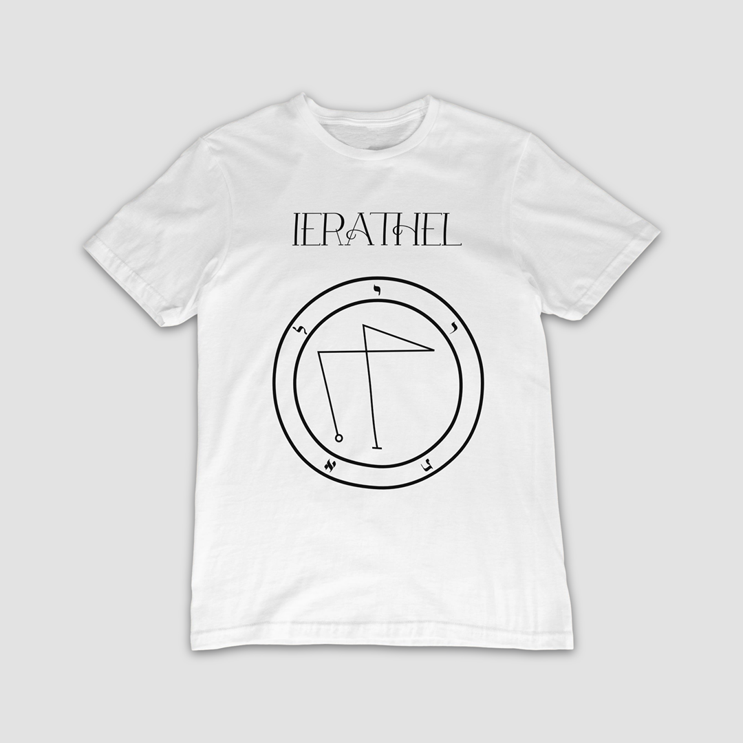 No.27 Ierathel Shem Hamephorash Guardian Angel T-Shirt in White with symbol of Ierathel on front.