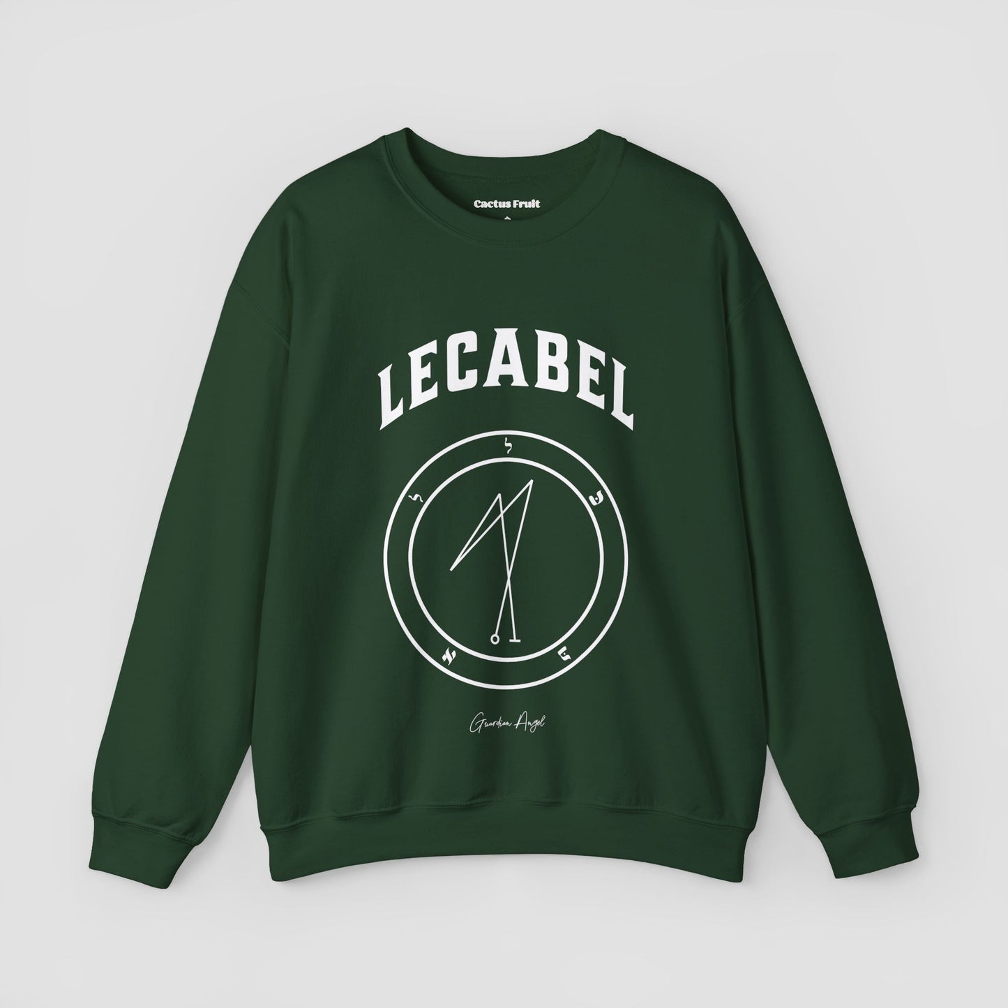 No.31 Shemhamphorasch Guardian Angel "Lecabel" Sweatshirt in Forrest Green. With the seal of Lecabel in white print on the front.