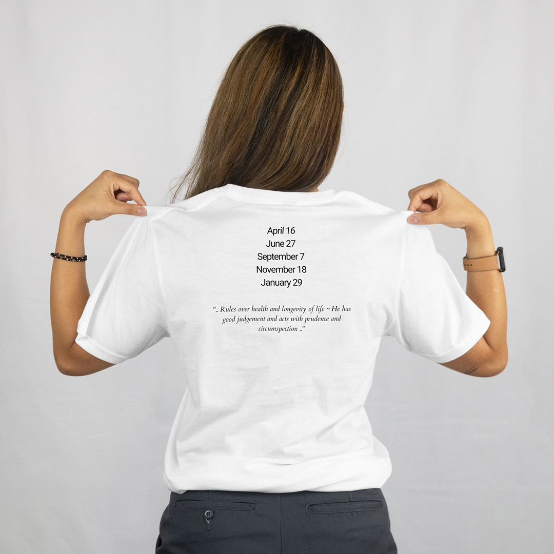 Attributes of No.28 Seheiah Shem Hamephorash Guardian Angel written on the back of a white T-Shirt.