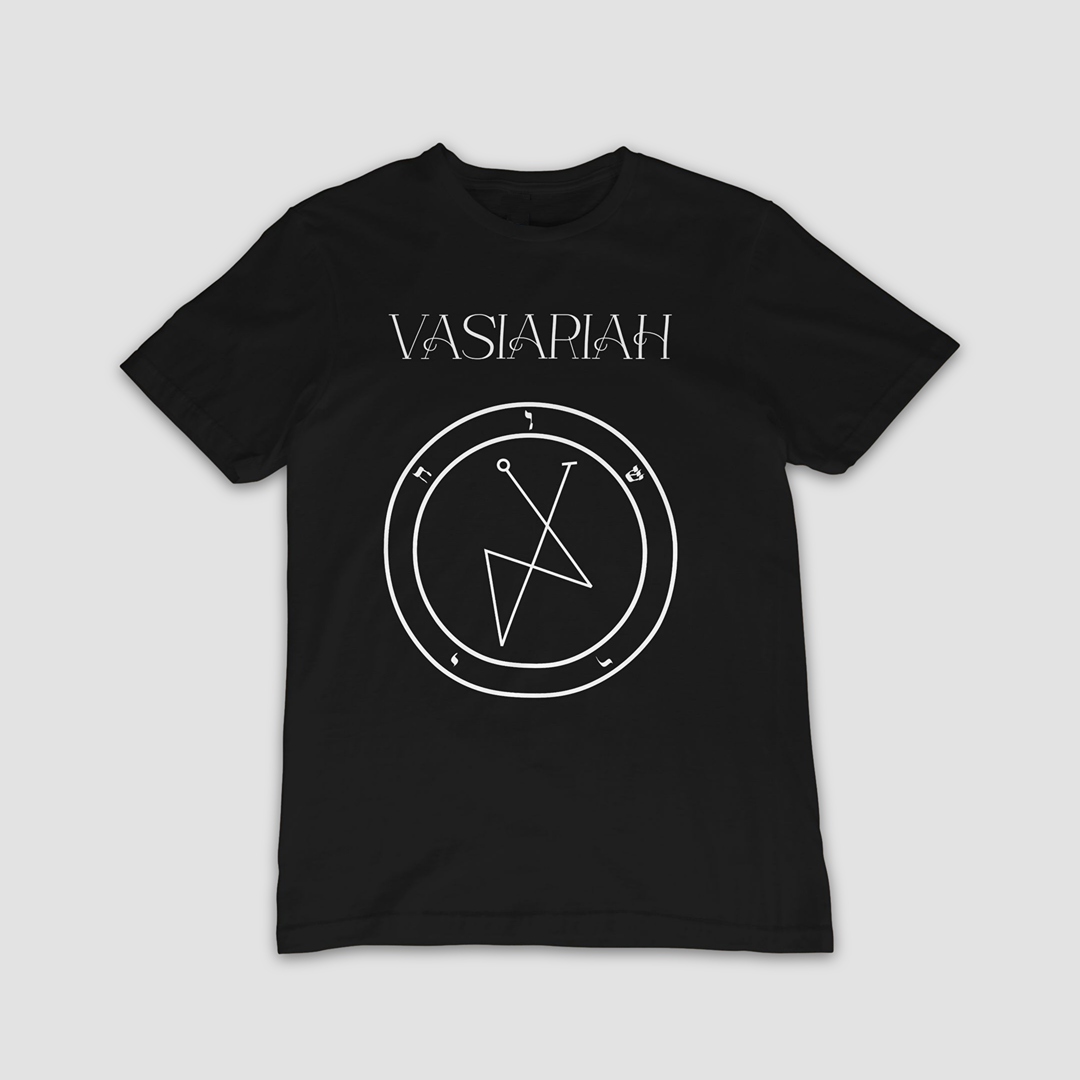 No.32 Vasiariah Shem Hamephorash Guardian Angel T-Shirt in black with symbol of Vasiariah on front.