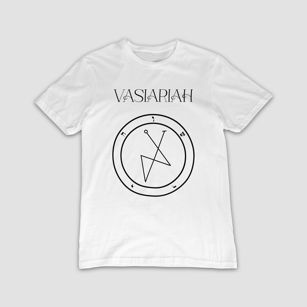 No.32 Vasiariah Shem Hamephorash Guardian Angel T-Shirt in White with symbol of Vasiariah on front.
