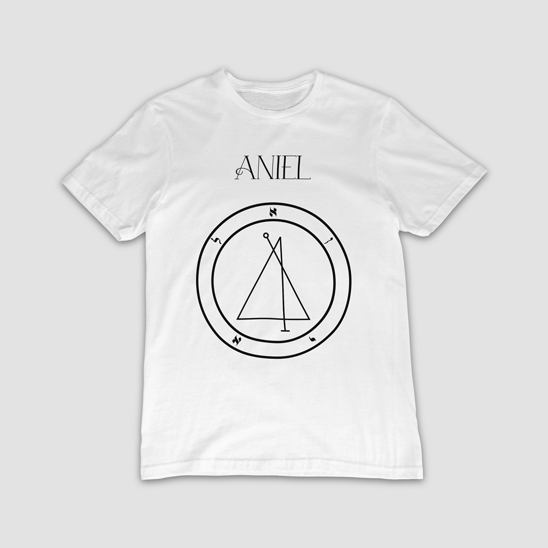 No.37 Aniel Hamephorash Guardian Angel T-Shirt in White with symbol of Aniel on front.