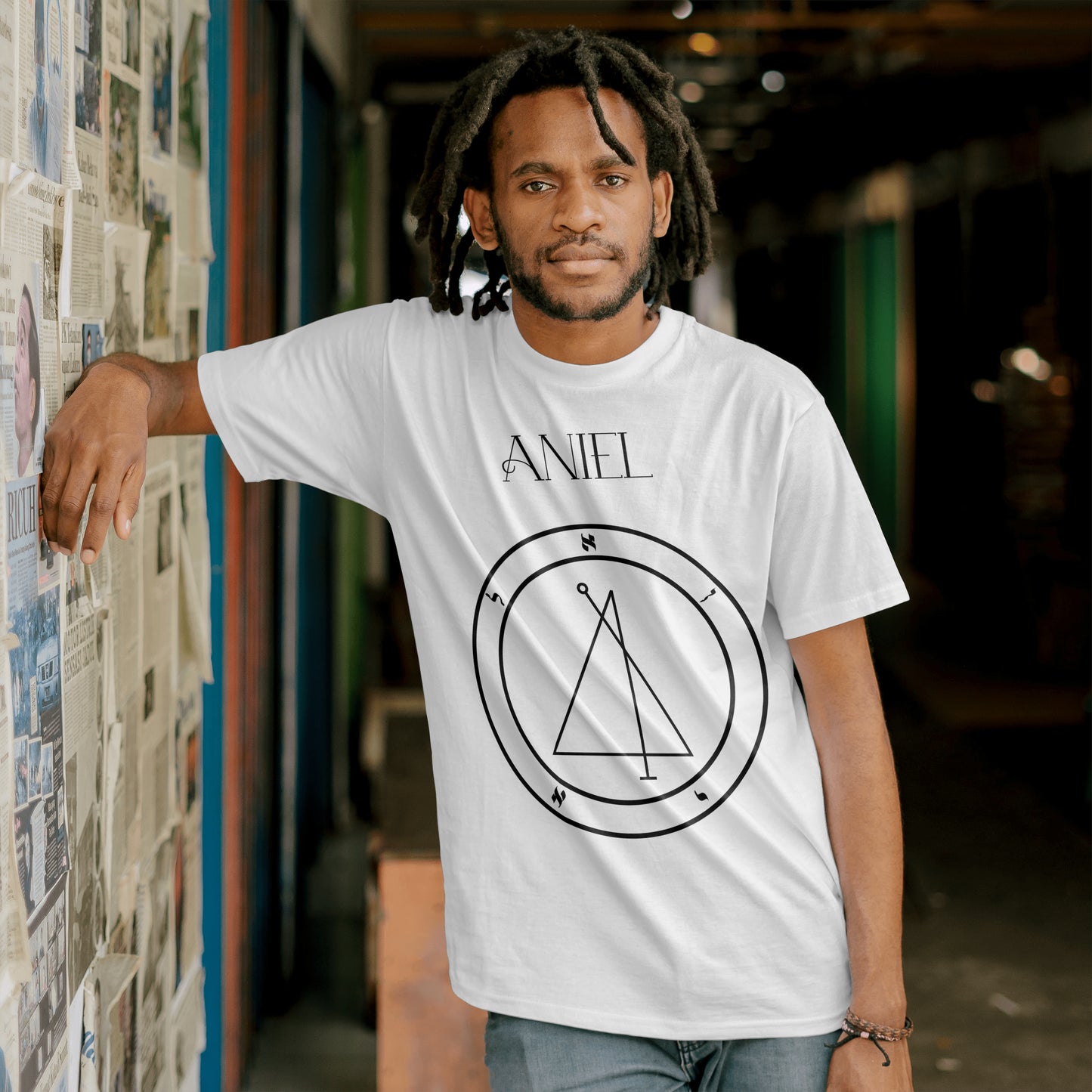 No.37 Aniel Hamephorash Guardian Angel T-Shirt in White with symbol of Aniel on front.