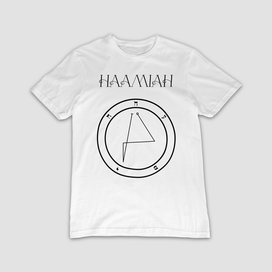 No.38 Haamiah Shem Hamephorash Guardian Angel T-Shirt in White with symbol of Haamiah on front.