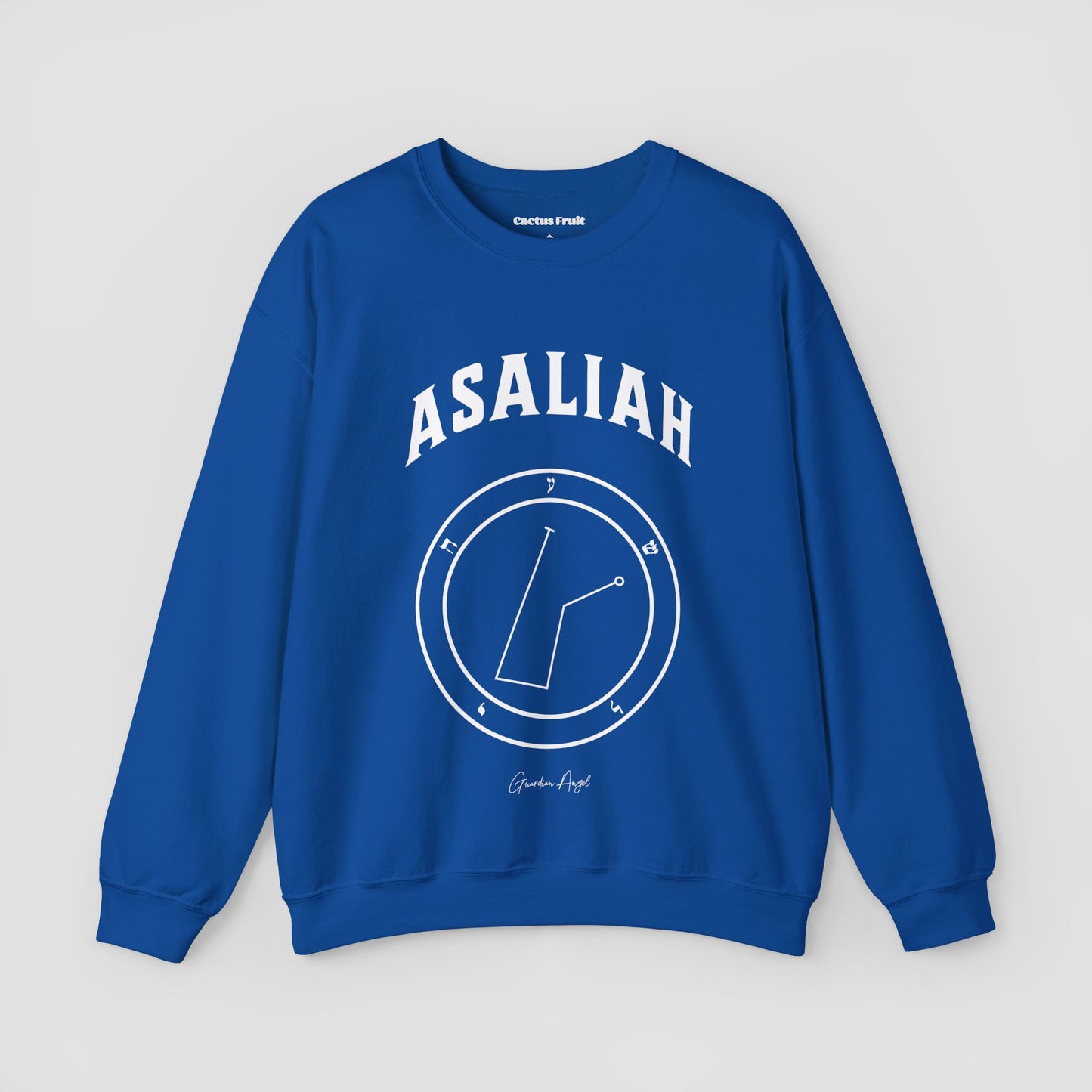 No.47 Shemhamphorasch Guardian Angel "Asaliah" Sweatshirt in Royal Blue. With the seal of Asaliah in white print on the front.