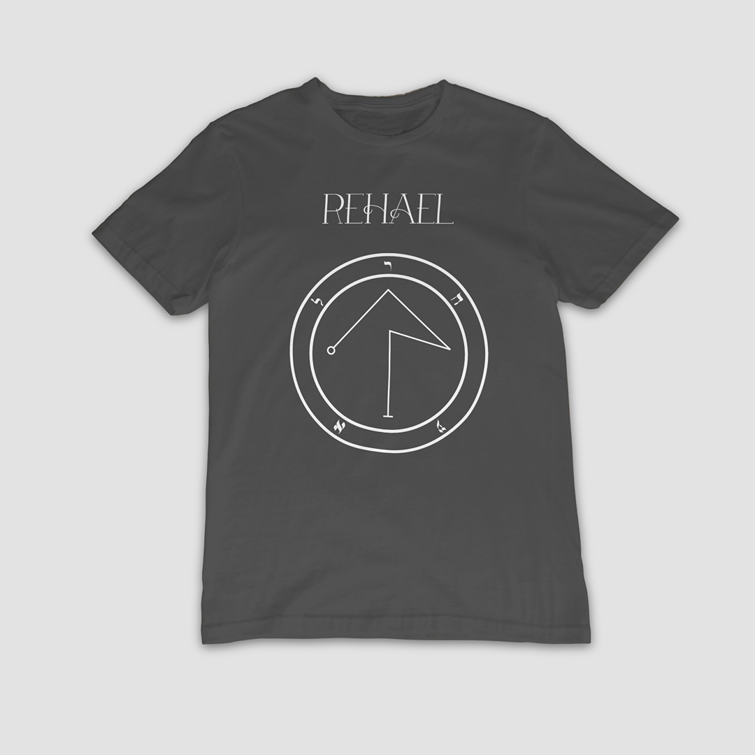 No.39 Rehael Shem Hamephorash Guardian Angel T-Shirt in charcoal with symbol of Rehael on front.