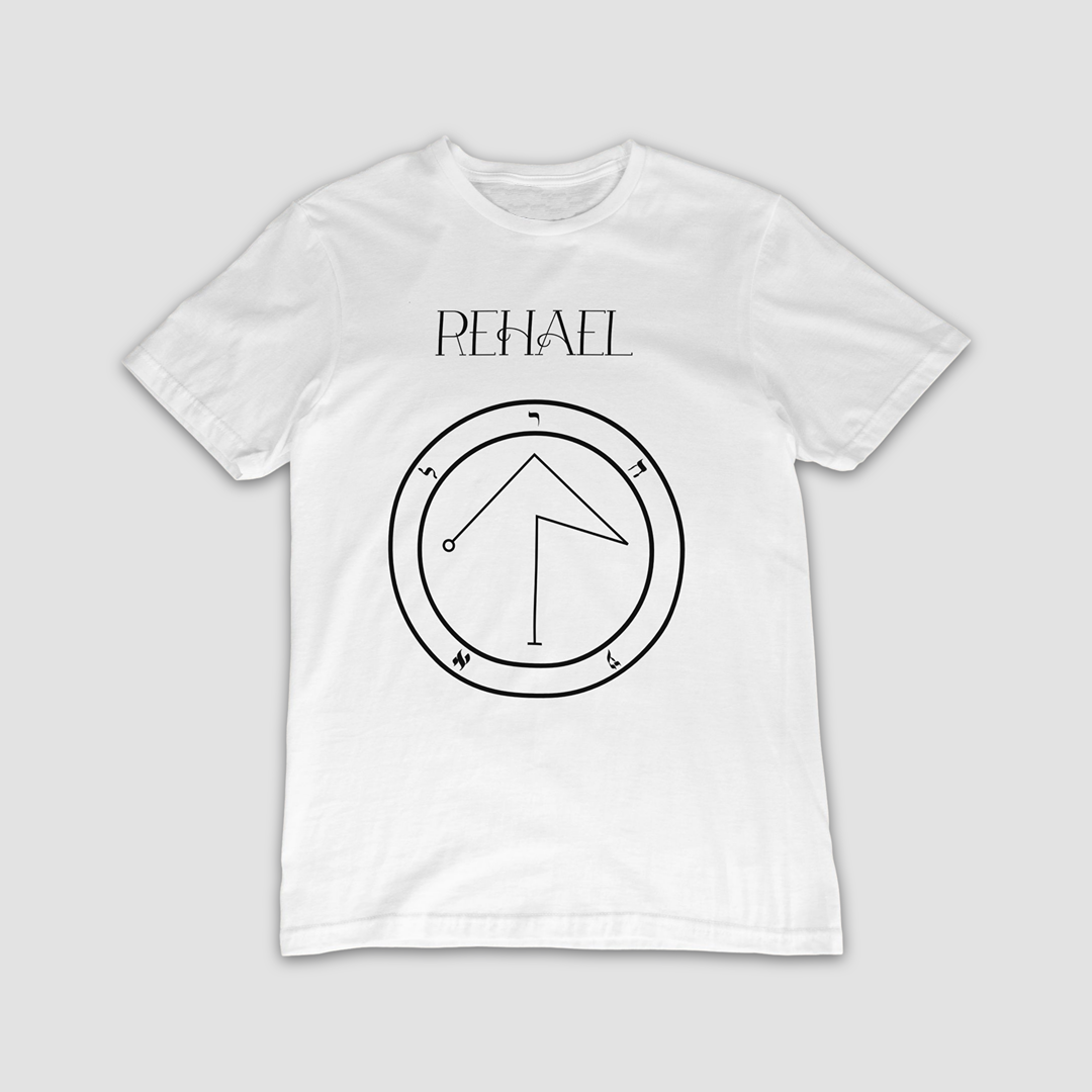 No.39 Rehael Shem Hamephorash Guardian Angel T-Shirt in White with symbol of Rehael on front.