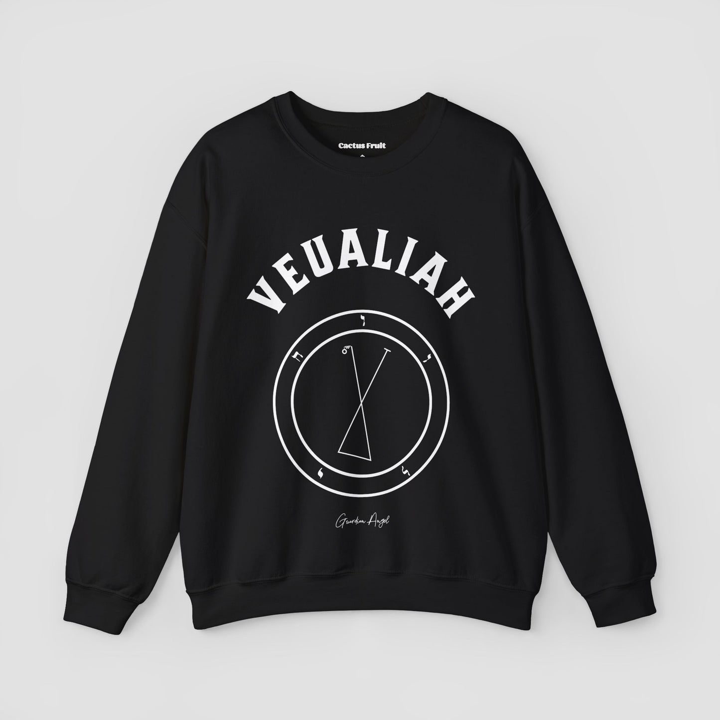 No.43 Shemhamphorasch Guardian Angel "Veualiah" Sweatshirt in Black. With the seal of Veualiah in white print on the front.