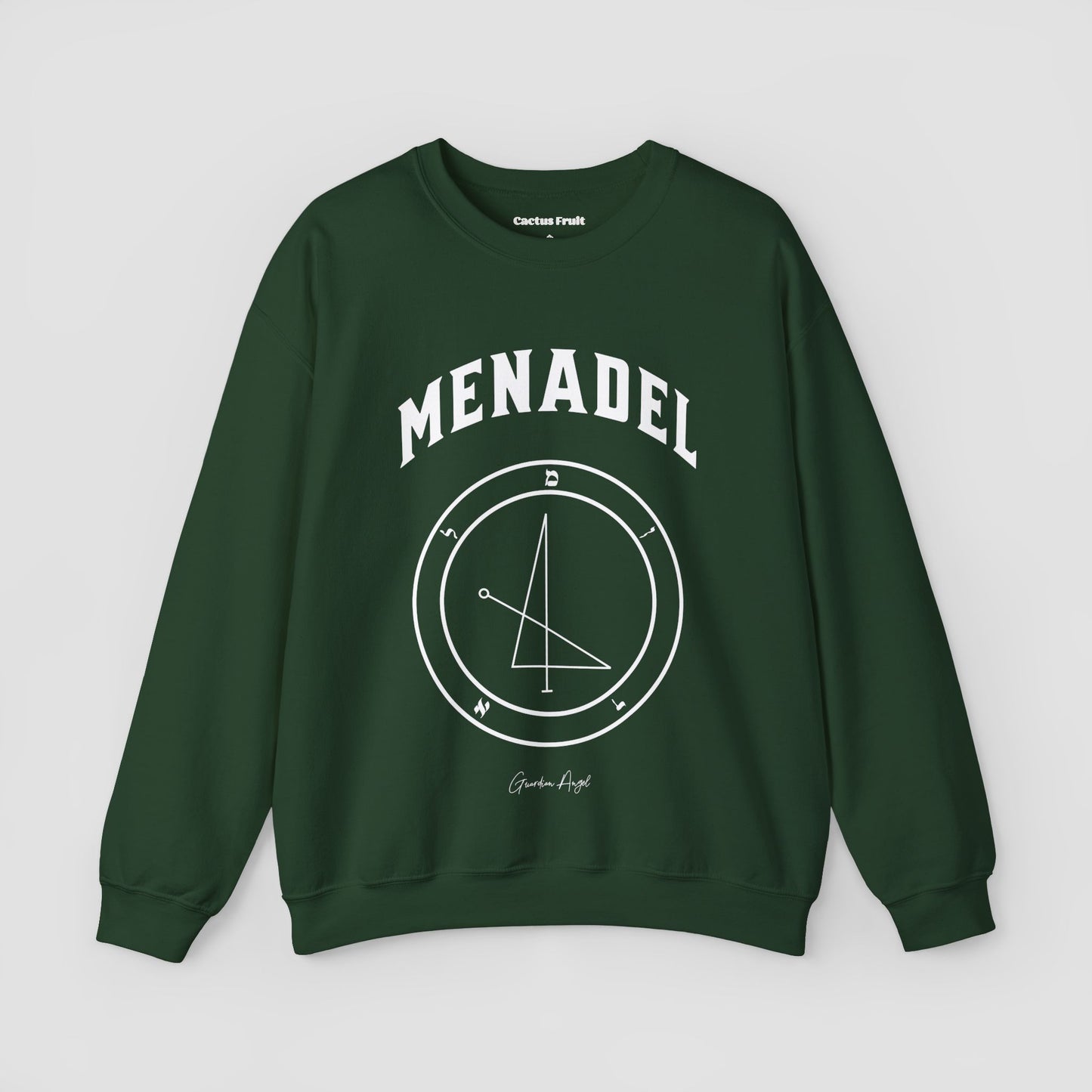 No.36 Shemhamphorasch Guardian Angel "Menadel" Sweatshirt in Forrest Green. With the seal of Menadel in white print on the front.