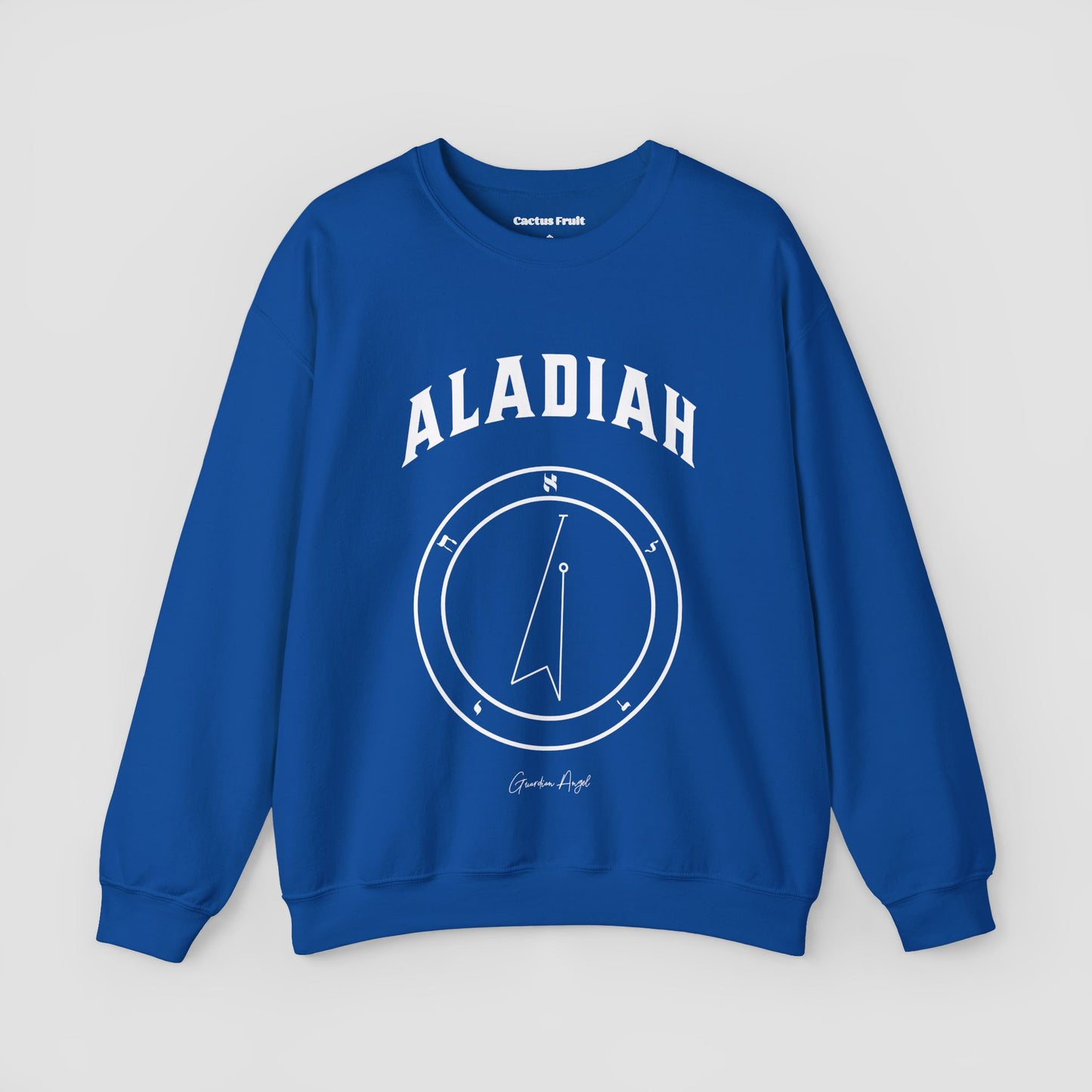 No.10 Shemhamphorasch Guardian Angel "Aladiah" Sweatshirt in Royal Blue. With the seal of Aladiah in white print on the front.