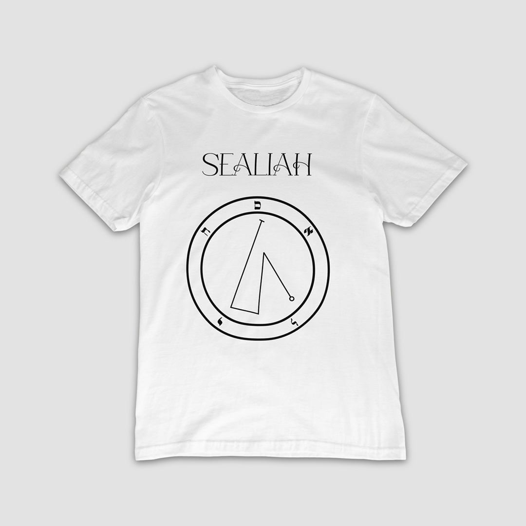 No.45 Sealiah Shem Hamephorash Guardian Angel T-Shirt in White with symbol of Sealiah on front.