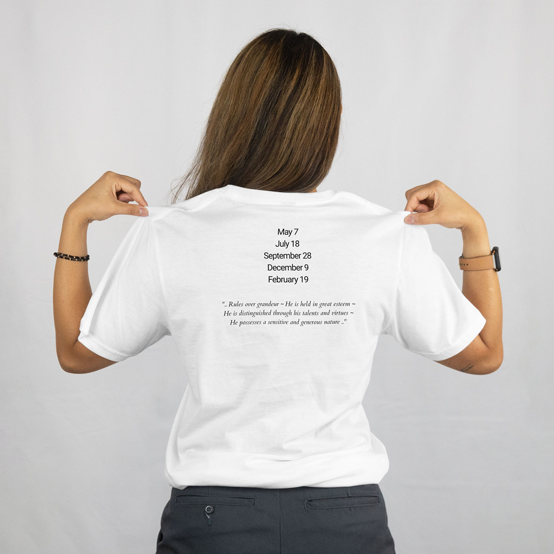 Attributes of No.49 Vehuel Shem Hamephorash Guardian Angel written on the back of a white T-Shirt