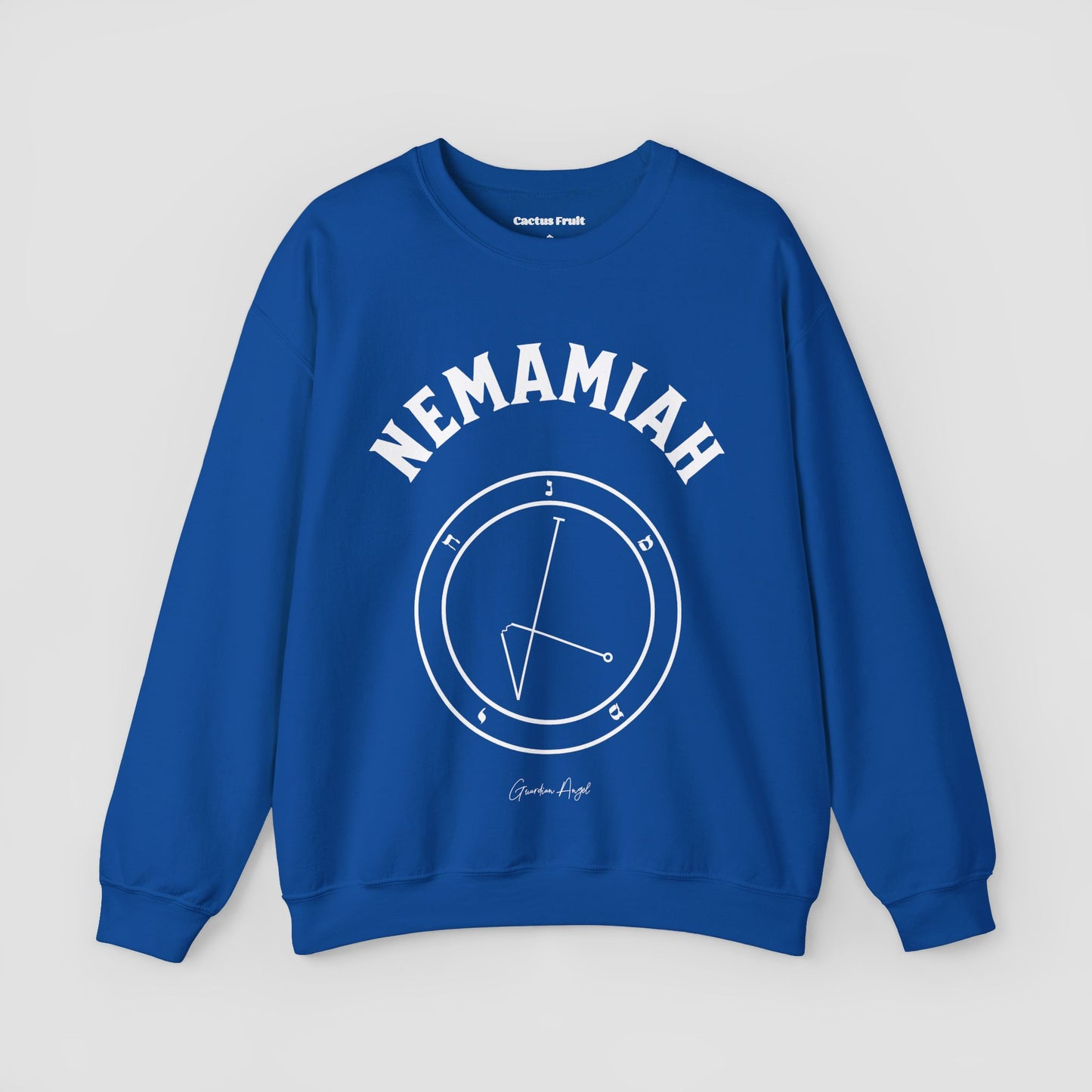 No.57 Shemhamphorasch Guardian Angel "Nemamiah" Sweatshirt in Royal Blue. With the seal of Nemamiah in white print on the front.