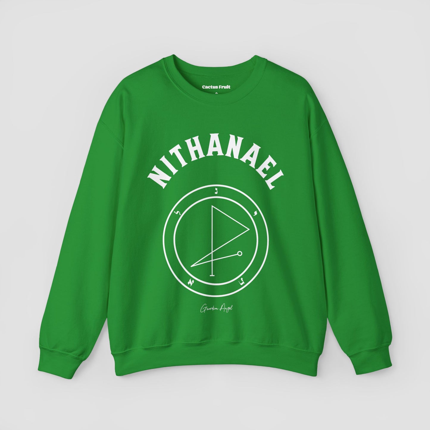 No.54 Shemhamphorasch Guardian Angel "Nithanael" Sweatshirt in Irish Green, With the seal of Nithanael in white print on the front.