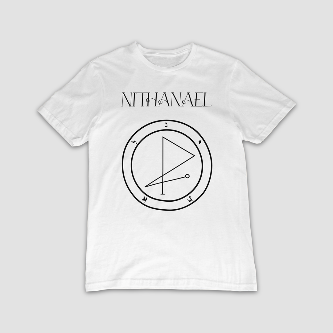No.54 Nithanael Shem Hamephorash Guardian Angel T-Shirt in White with symbol of Nithanael on front.