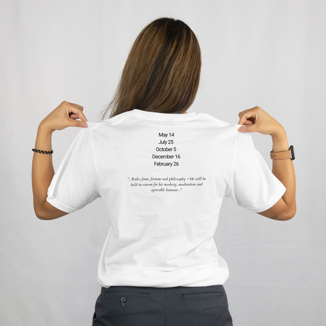 Attributes of No.56 Poiel Shem Hamephorash Guardian Angel written on the back of a white T-Shirt.