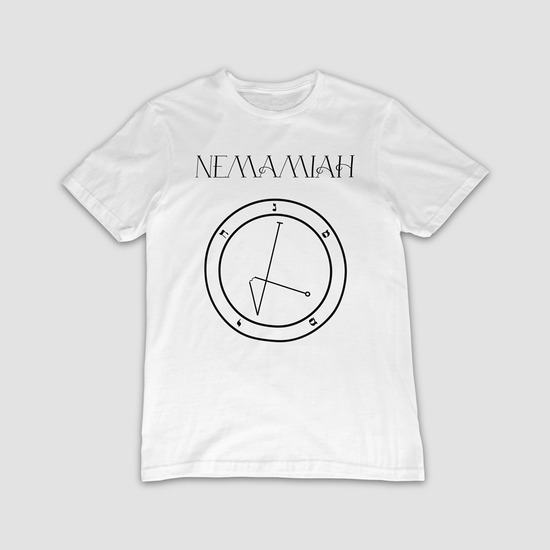 No.57 Nemamiah Shem Hamephorash Guardian Angel T-Shirt in White with symbol of Nemamiah on front.