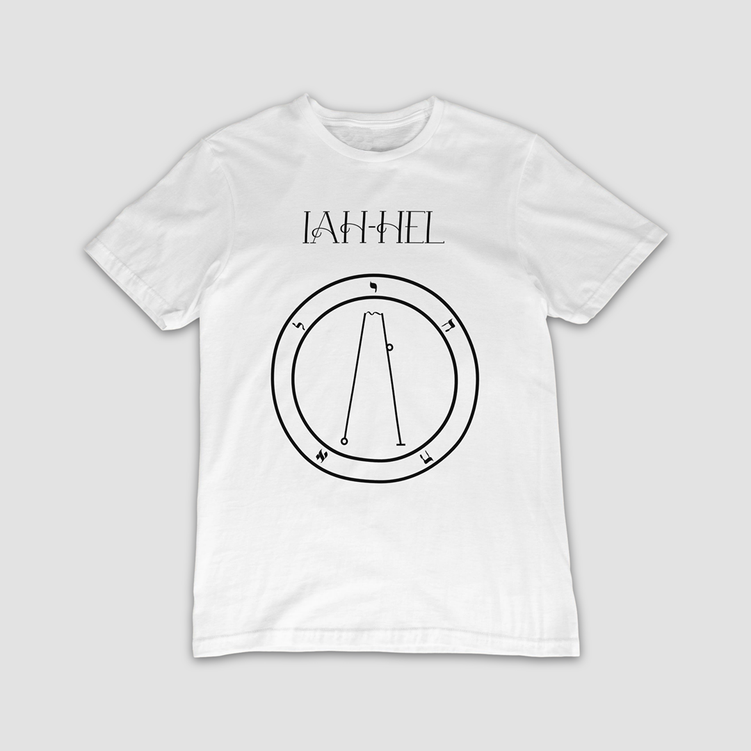 No.62_Iah-hel Shem Hamephorash Guardian Angel T-Shirt in White with symbol of Iah-hel on front.