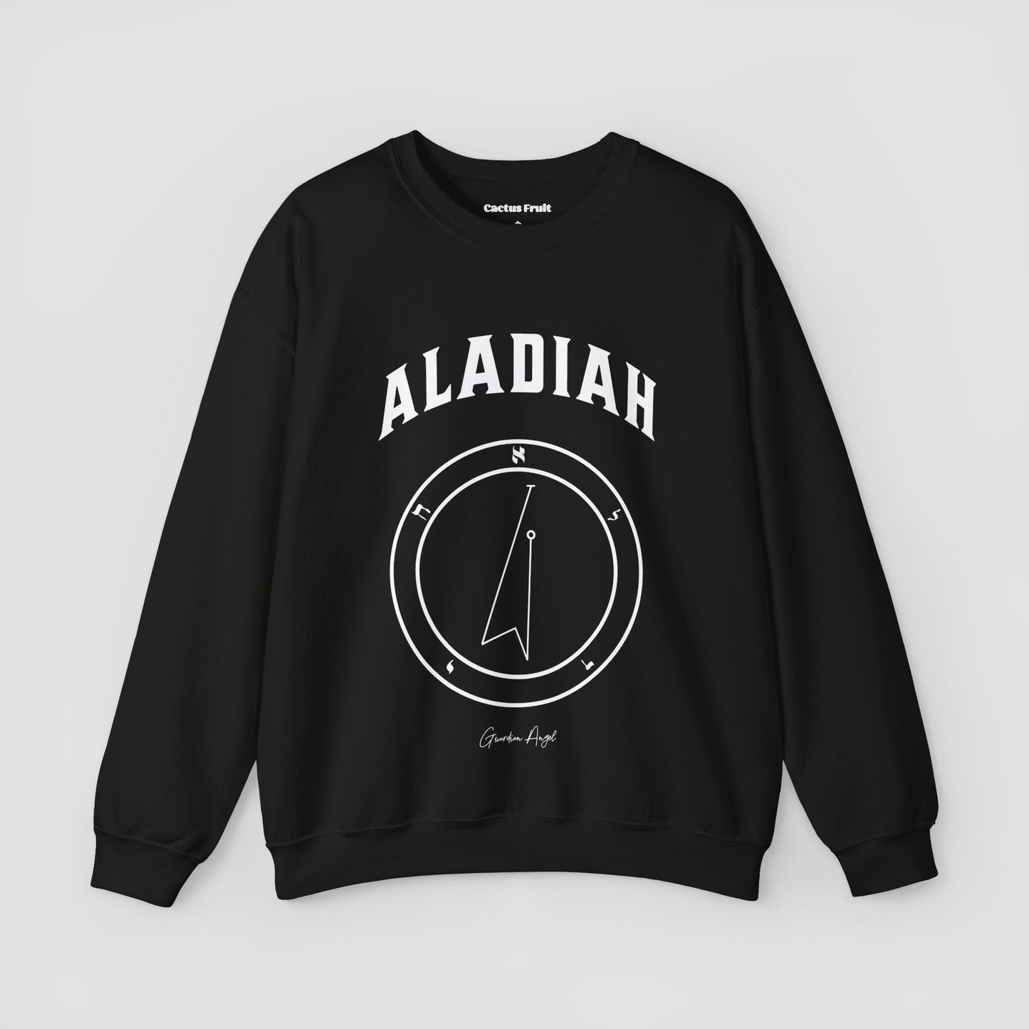 No.10 Shemhamphorasch Guardian Angel "Aladiah" Sweatshirt in Black. With the seal of Aladiah in white print on the front.