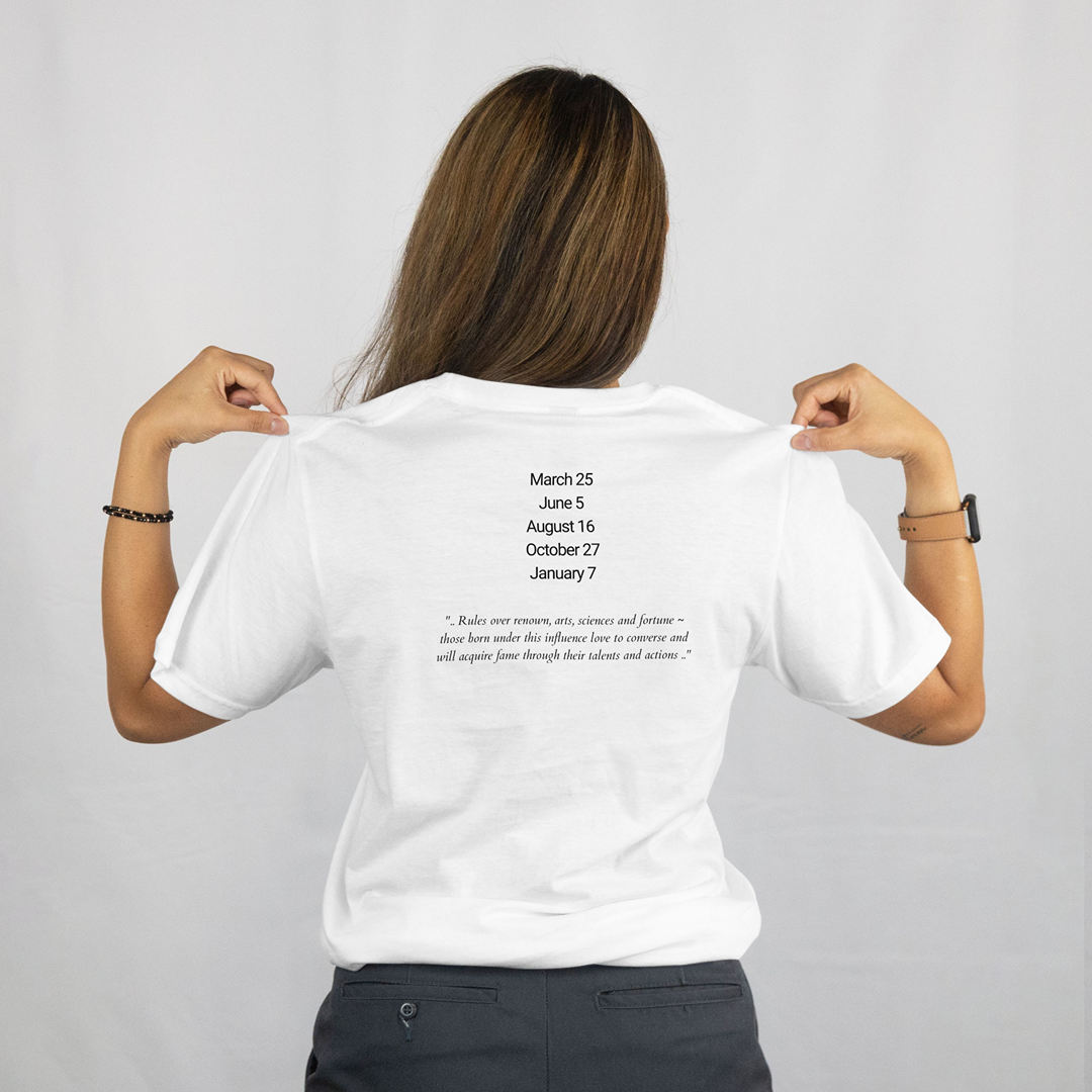 Attributes of No.6_Lelahel Shem Hamephorash Guardian Angel written on the back of a white T-Shirt