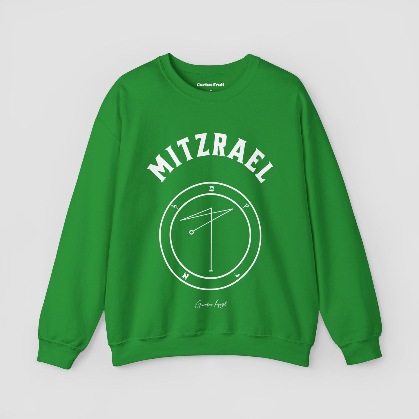No.60 Shemhamphorasch Guardian Angel "Mitzrael" Sweatshirt in Irish Green. With the seal of Mitzrael in white print on the front.