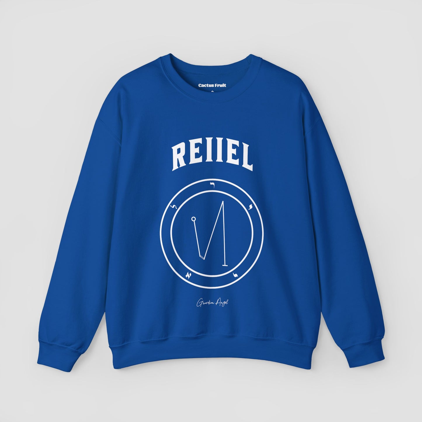 No.29 Shemhamphorasch Guardian Angel "Reiiel" Sweatshirt in Royal Blue. With the seal of Reiiel in white print on the front.