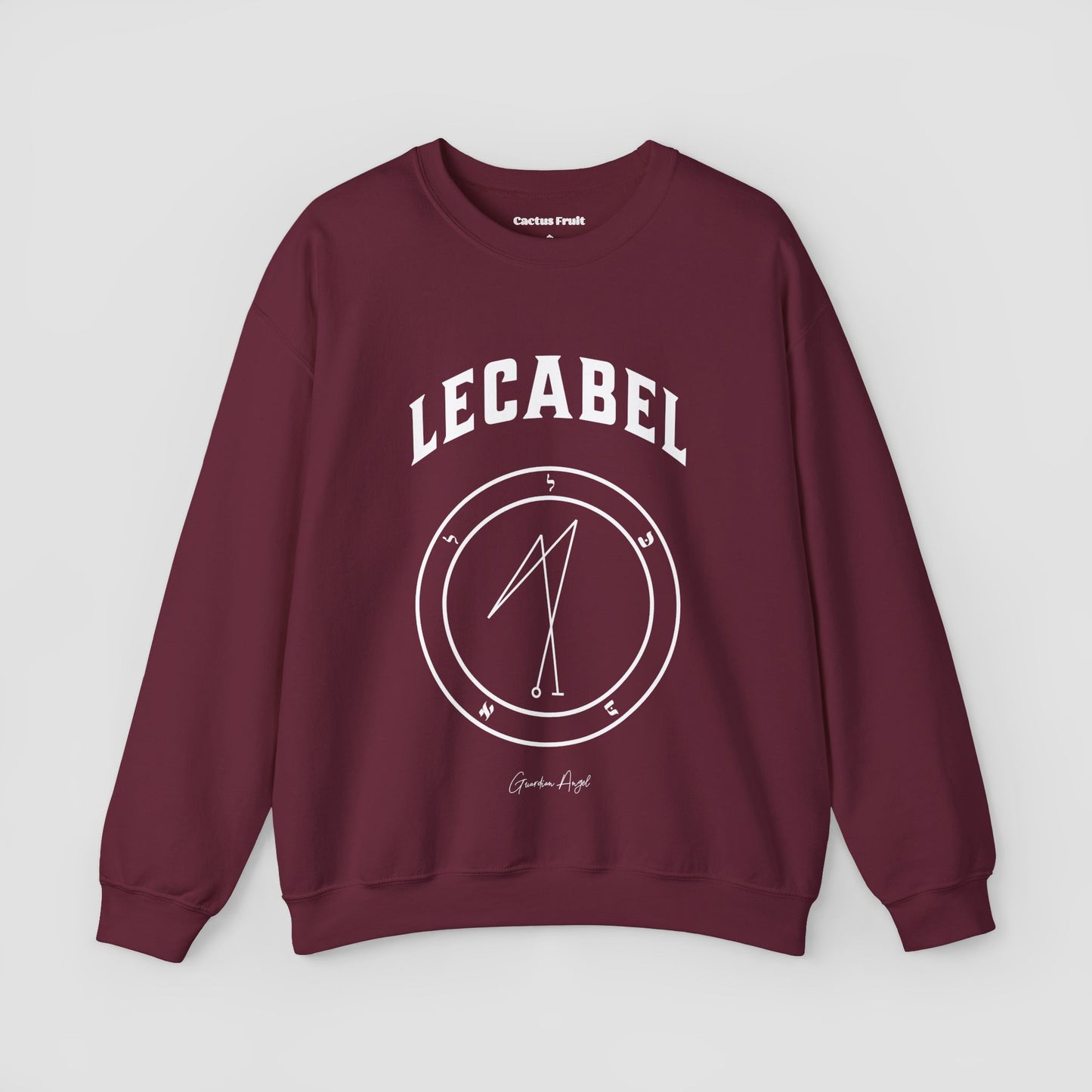 No.31 Shemhamphorasch Guardian Angel "Lecabel" Sweatshirt in Maroon. With the seal of Lecabel in white print on the front.