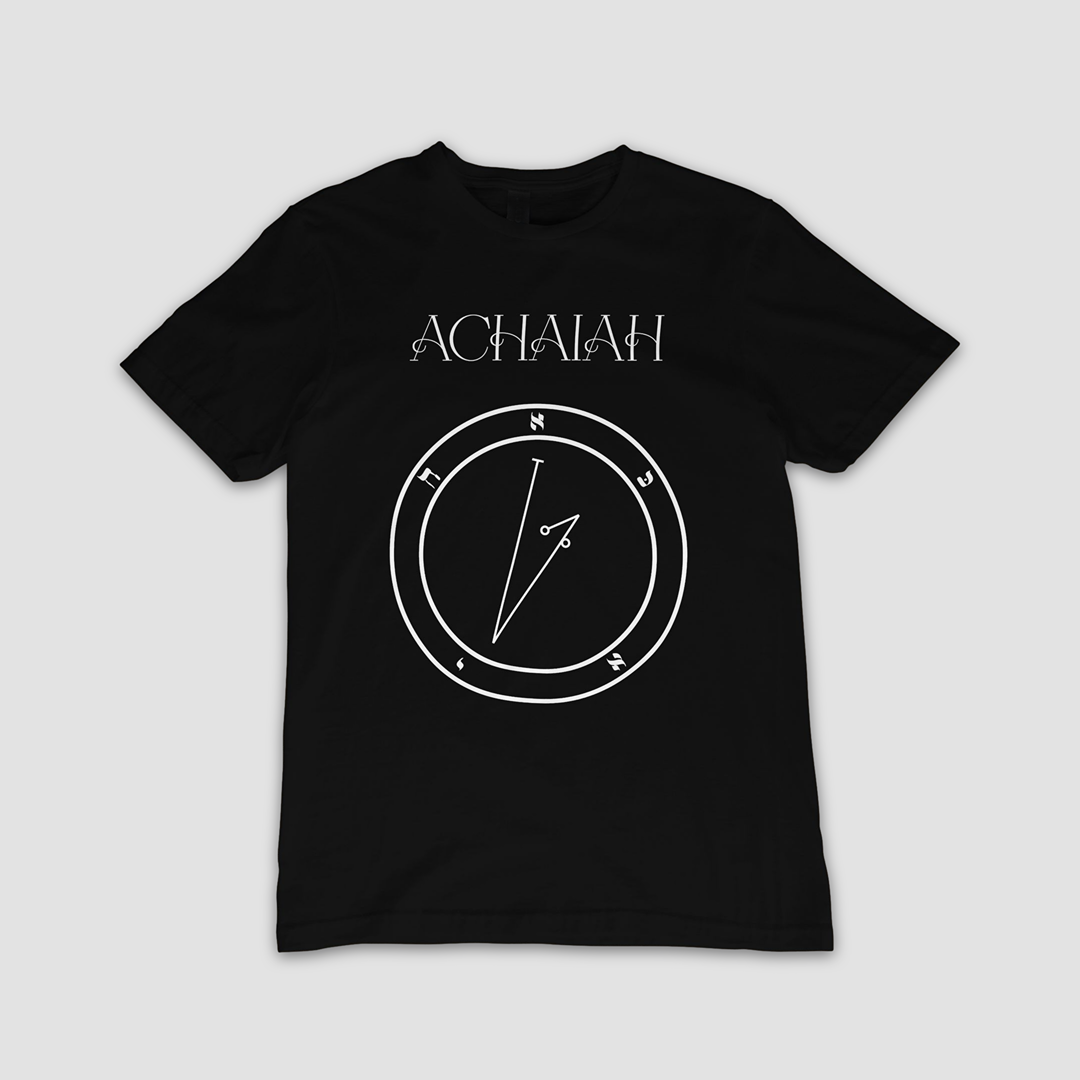 No.7_Achaiah Shem Hamephorash Guardian Angel T-Shirt in black with symbol of Achaiah on front.