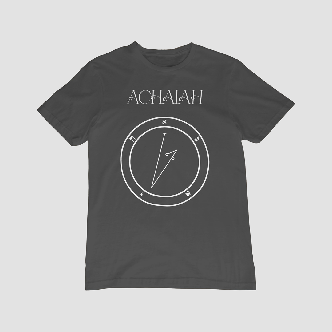No.7_Achaiah Shem Hamephorash Guardian Angel T-Shirt in charcoal with symbol of Achaiah on front.